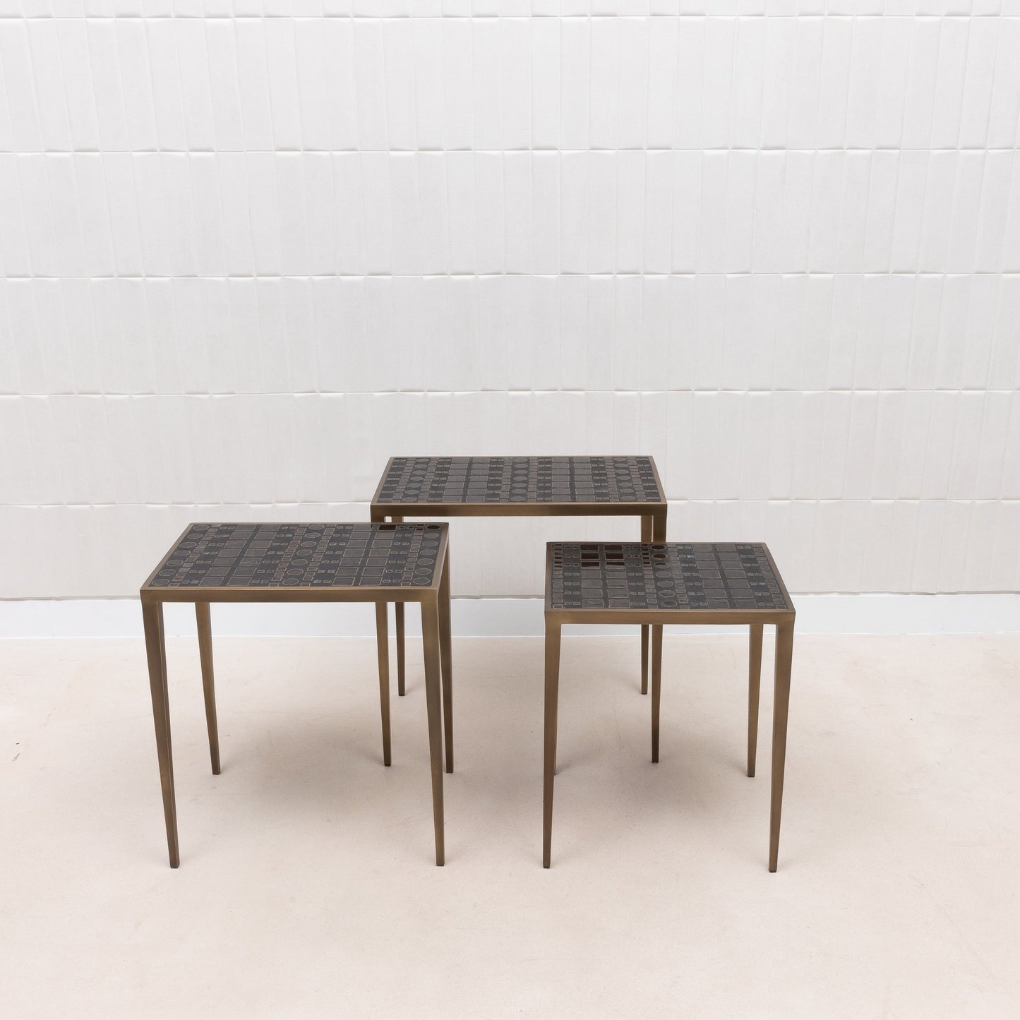 Set of 3 Nesting Tables in Black Shagreen and Pen Shell by R&Y Augousti