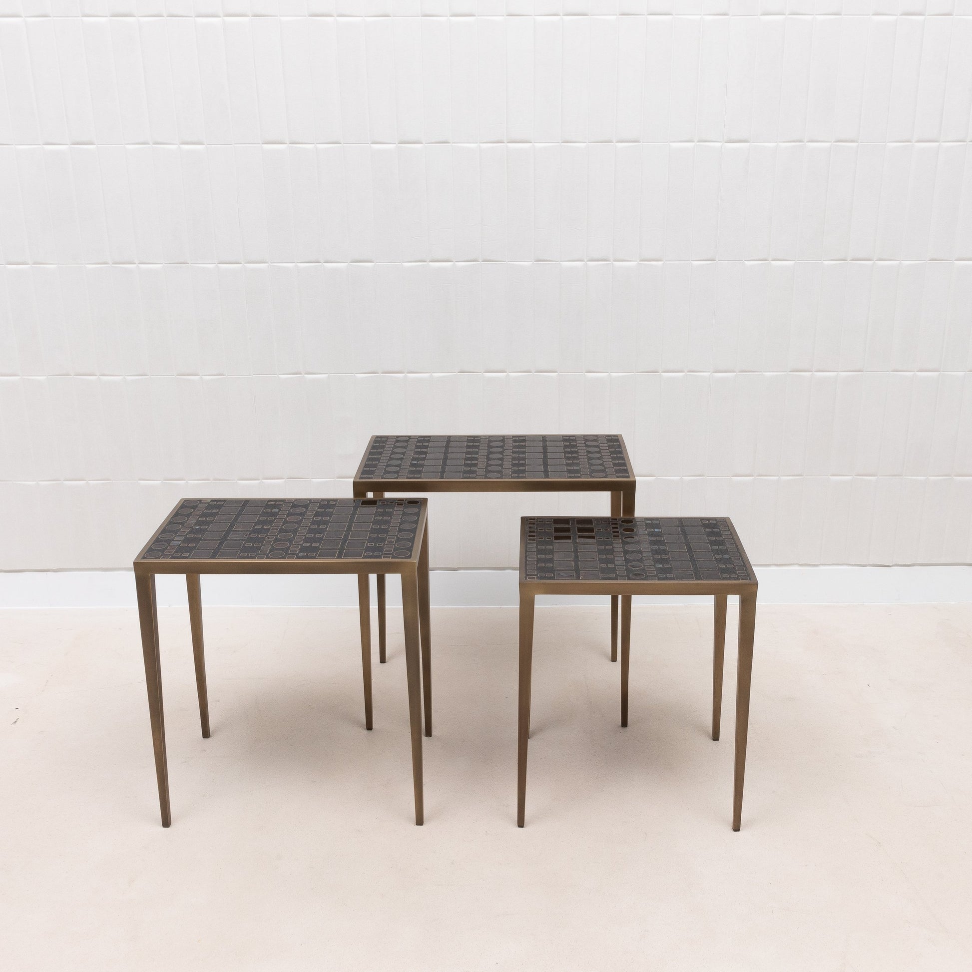 Set of 3 Nesting Tables in Black Shagreen and Pen Shell by R&Y Augousti