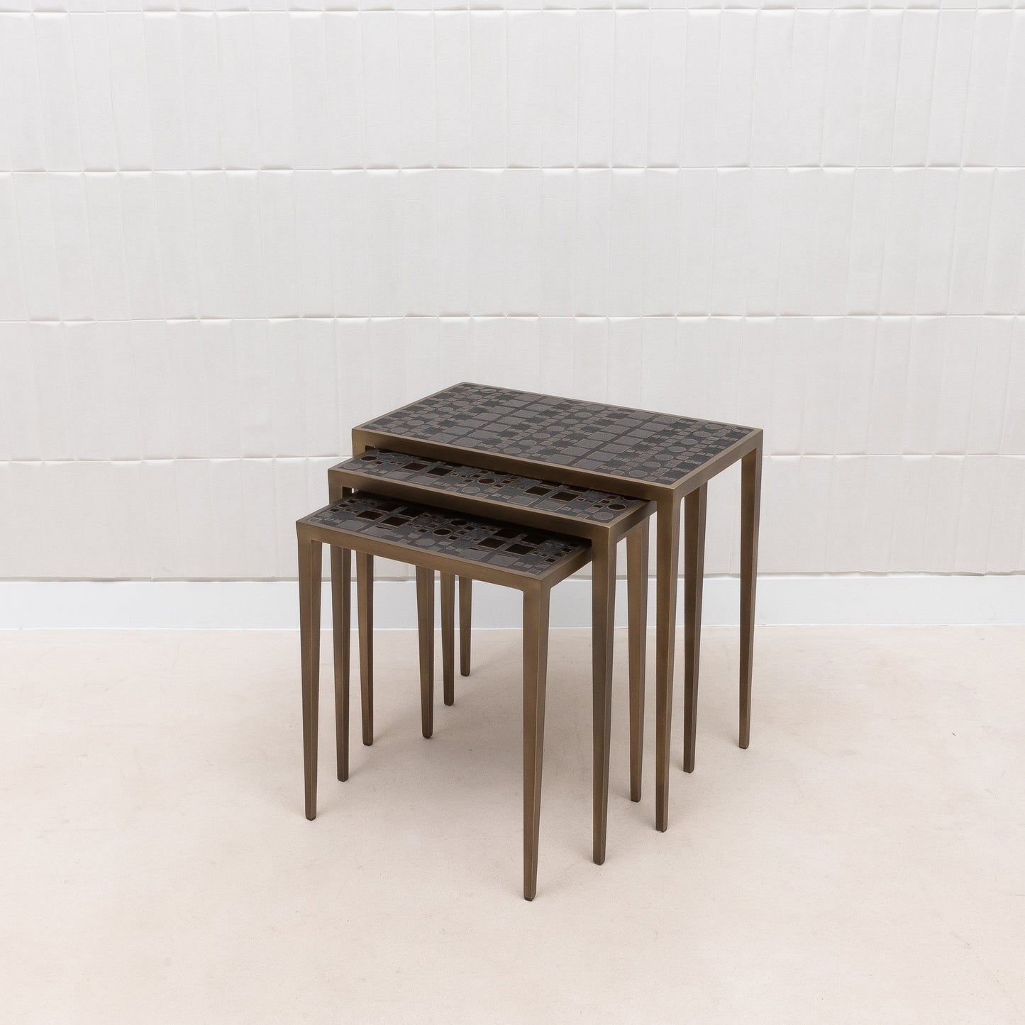 Set of 3 Nesting Tables in Black Shagreen and Pen Shell by R&Y Augousti