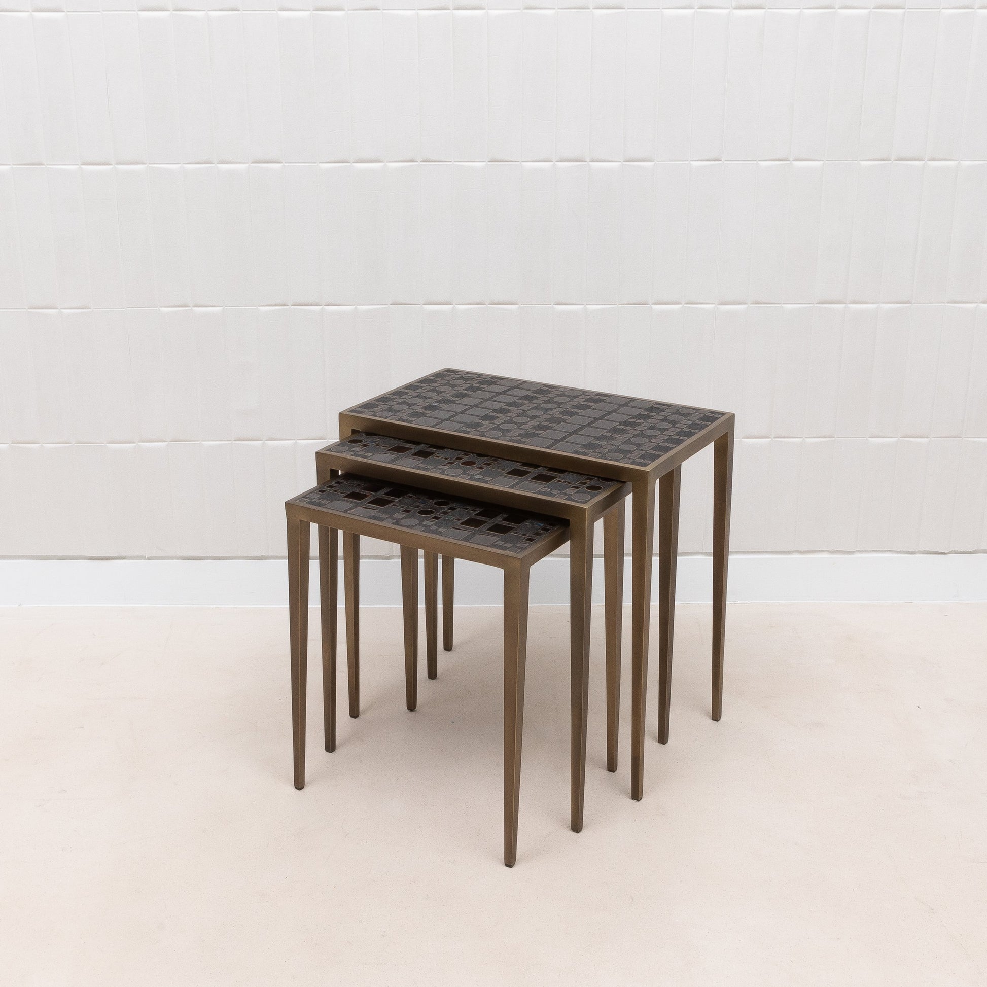 Set of 3 Nesting Tables in Black Shagreen and Pen Shell by R&Y Augousti