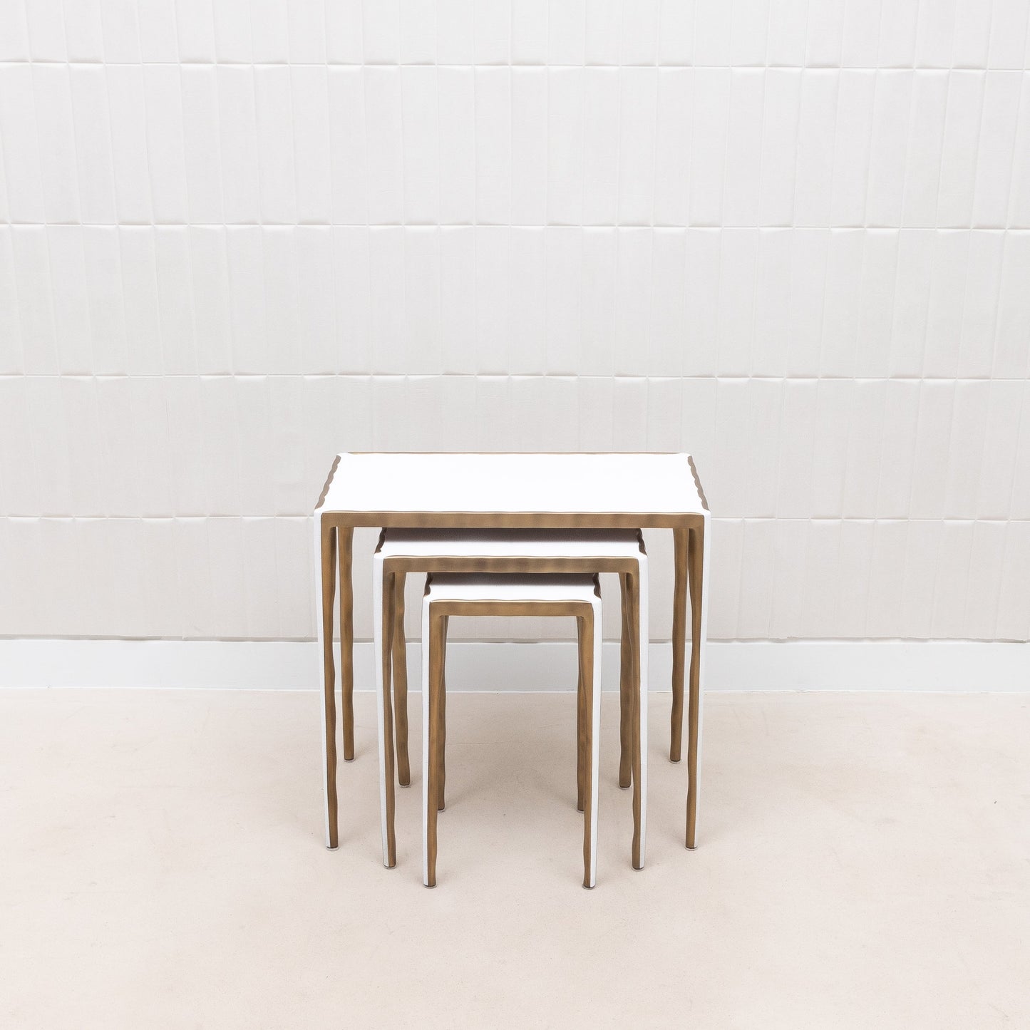 Set of Nesting Tables in White Shagreen with Bronze Patina Brass by R&Y Augousti