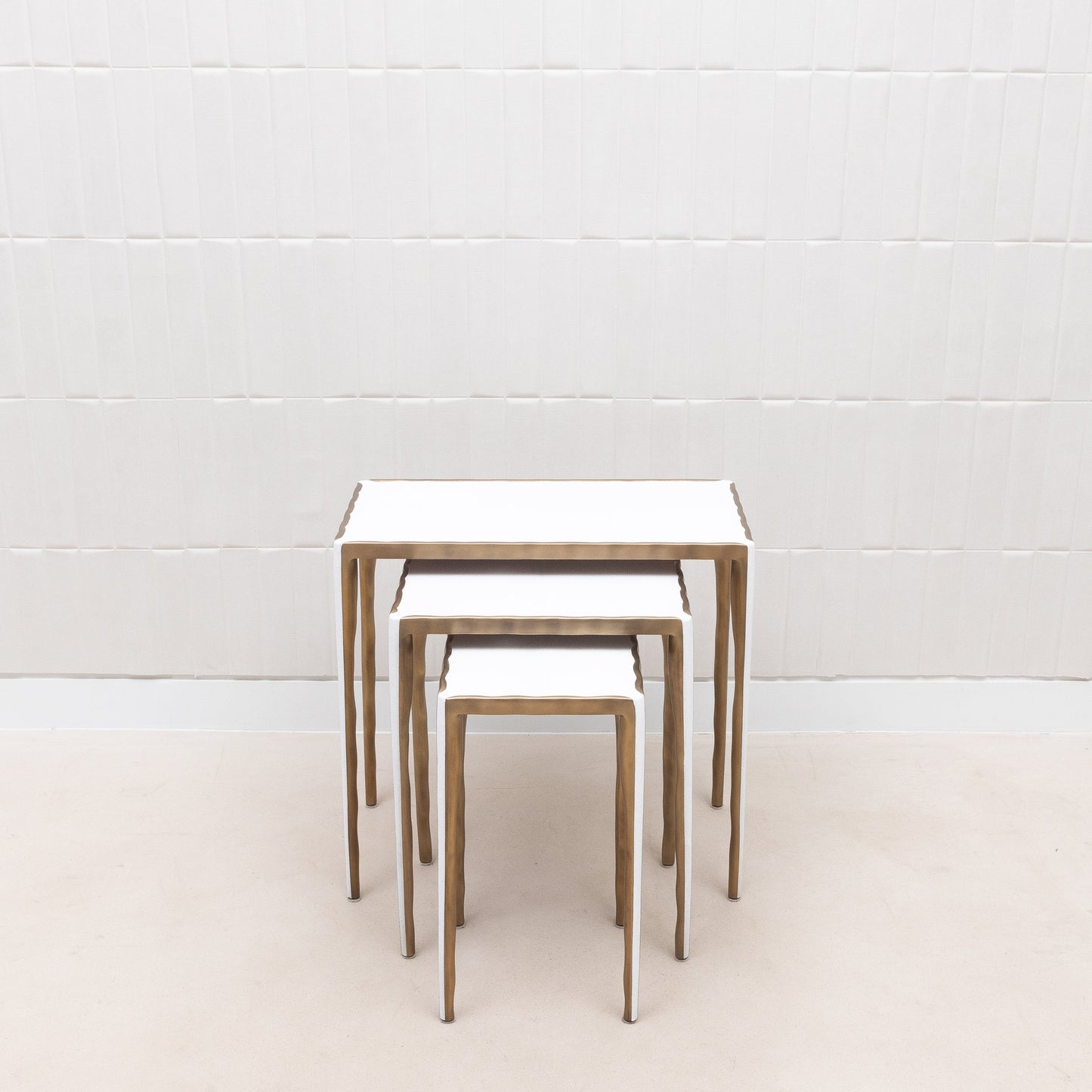 Set of Nesting Tables in White Shagreen with Bronze Patina Brass by R&Y Augousti