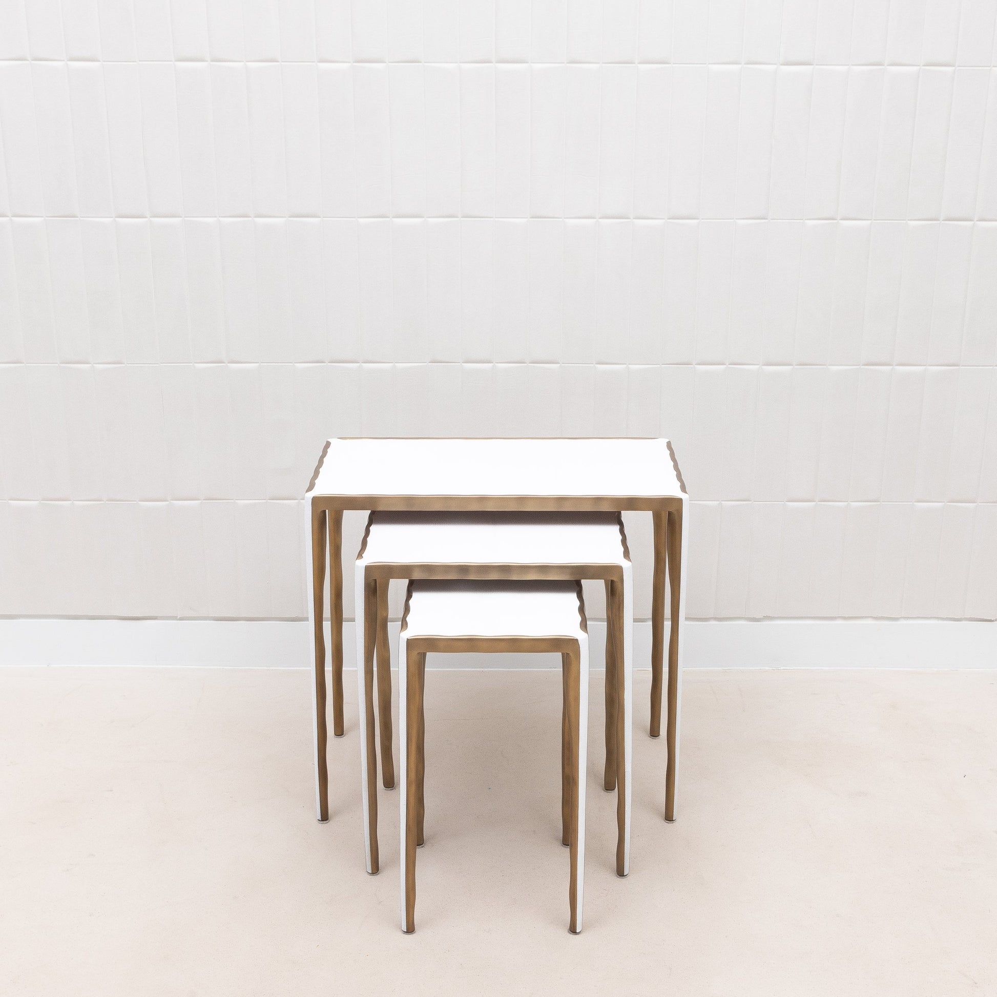 Set of Nesting Tables in White Shagreen with Bronze Patina Brass by R&Y Augousti