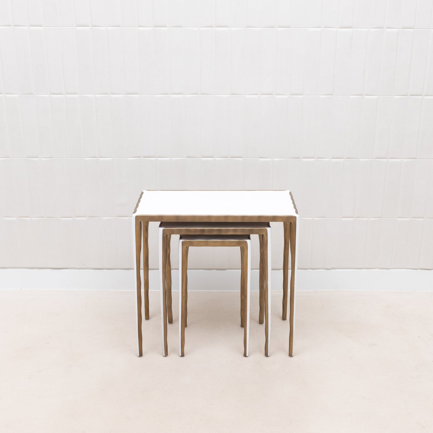 Set of Nesting Tables in White Shagreen with Bronze Patina Brass by R&Y Augousti