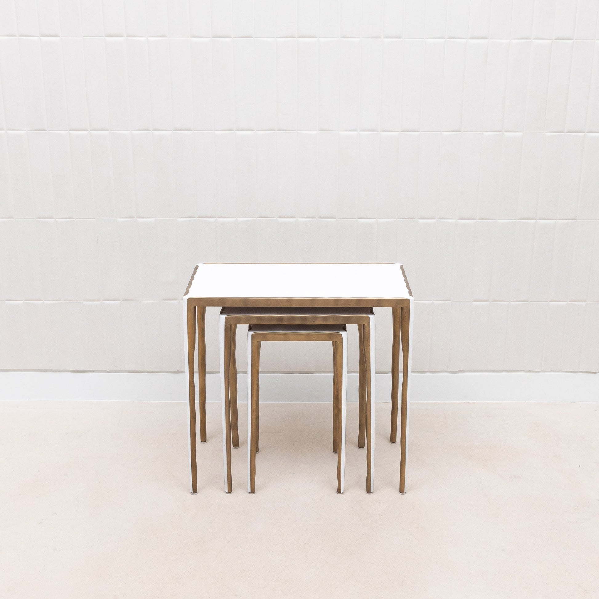 Set of Nesting Tables in White Shagreen with Bronze Patina Brass by R&Y Augousti