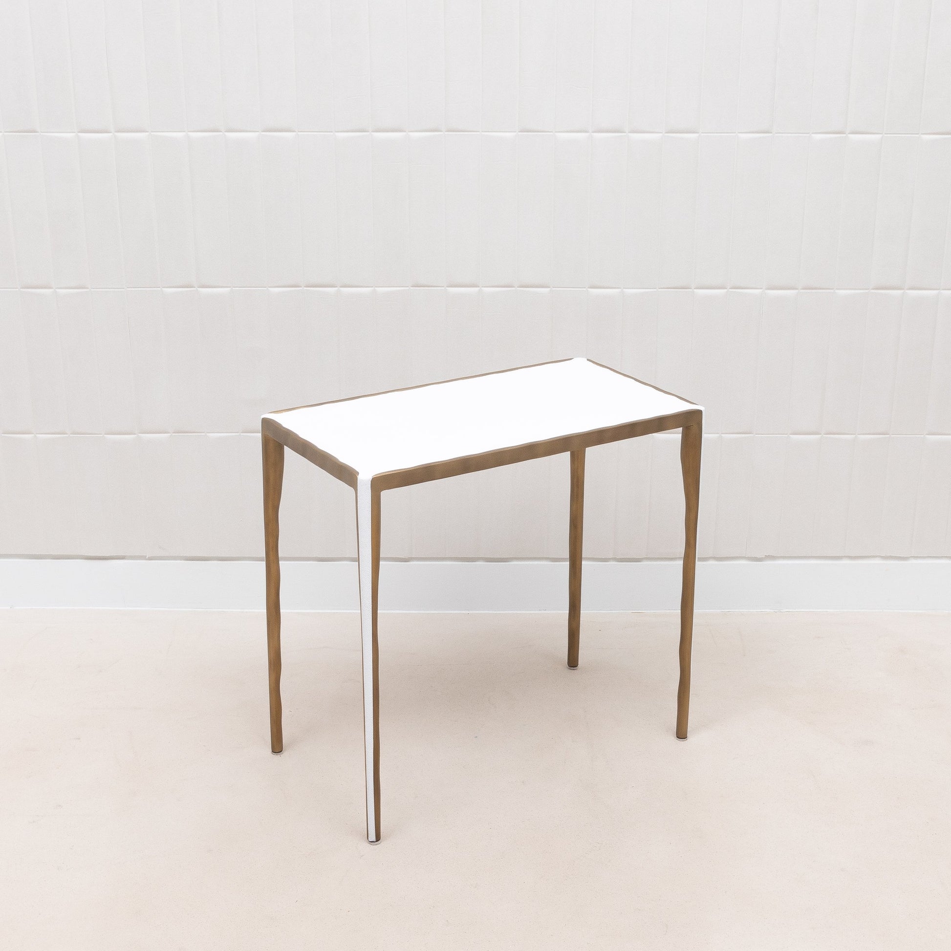 Set of Nesting Tables in White Shagreen with Bronze Patina Brass by R&Y Augousti