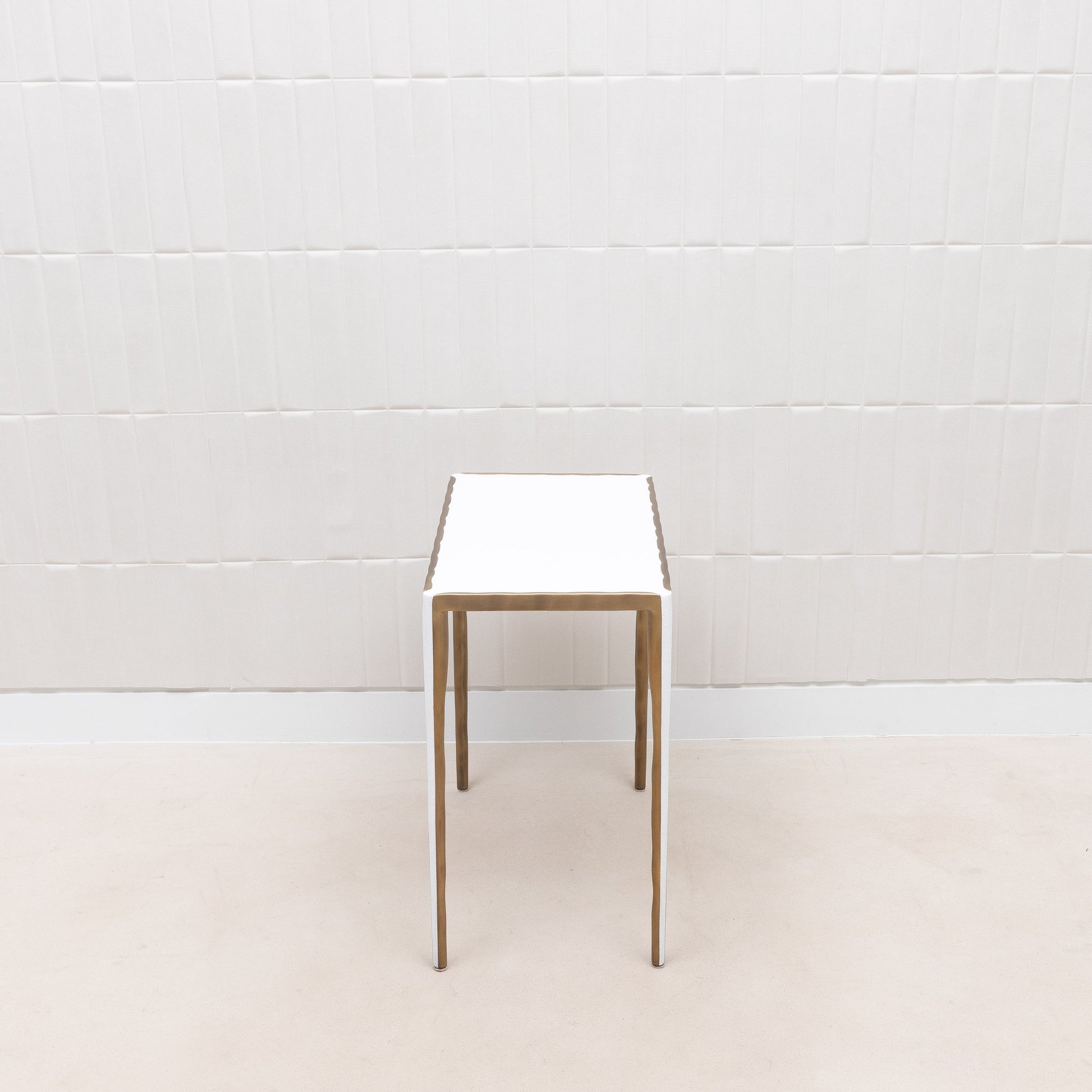 Set of Nesting Tables in White Shagreen with Bronze Patina Brass by R&Y Augousti