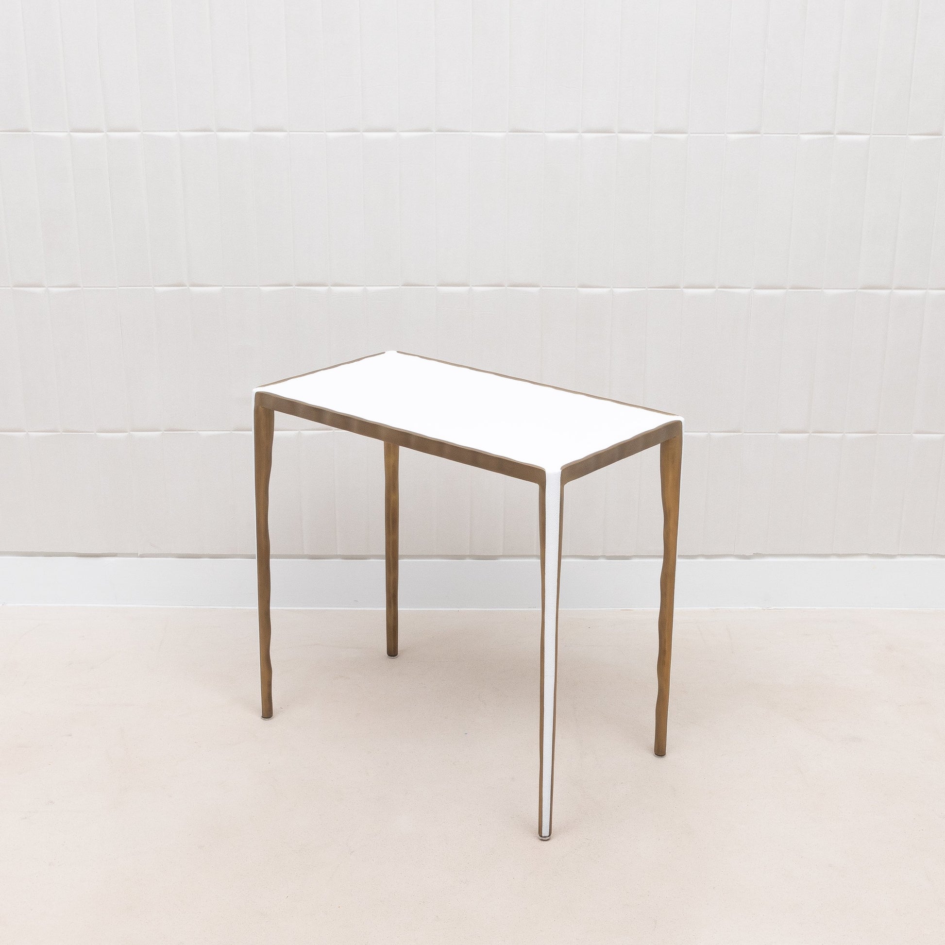Set of Nesting Tables in White Shagreen with Bronze Patina Brass by R&Y Augousti