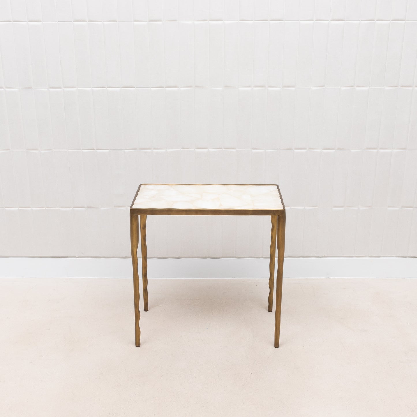 Set of 3 Nesting Tables in White Quartz and Bronze Patina Brass by R&Y Augousti
