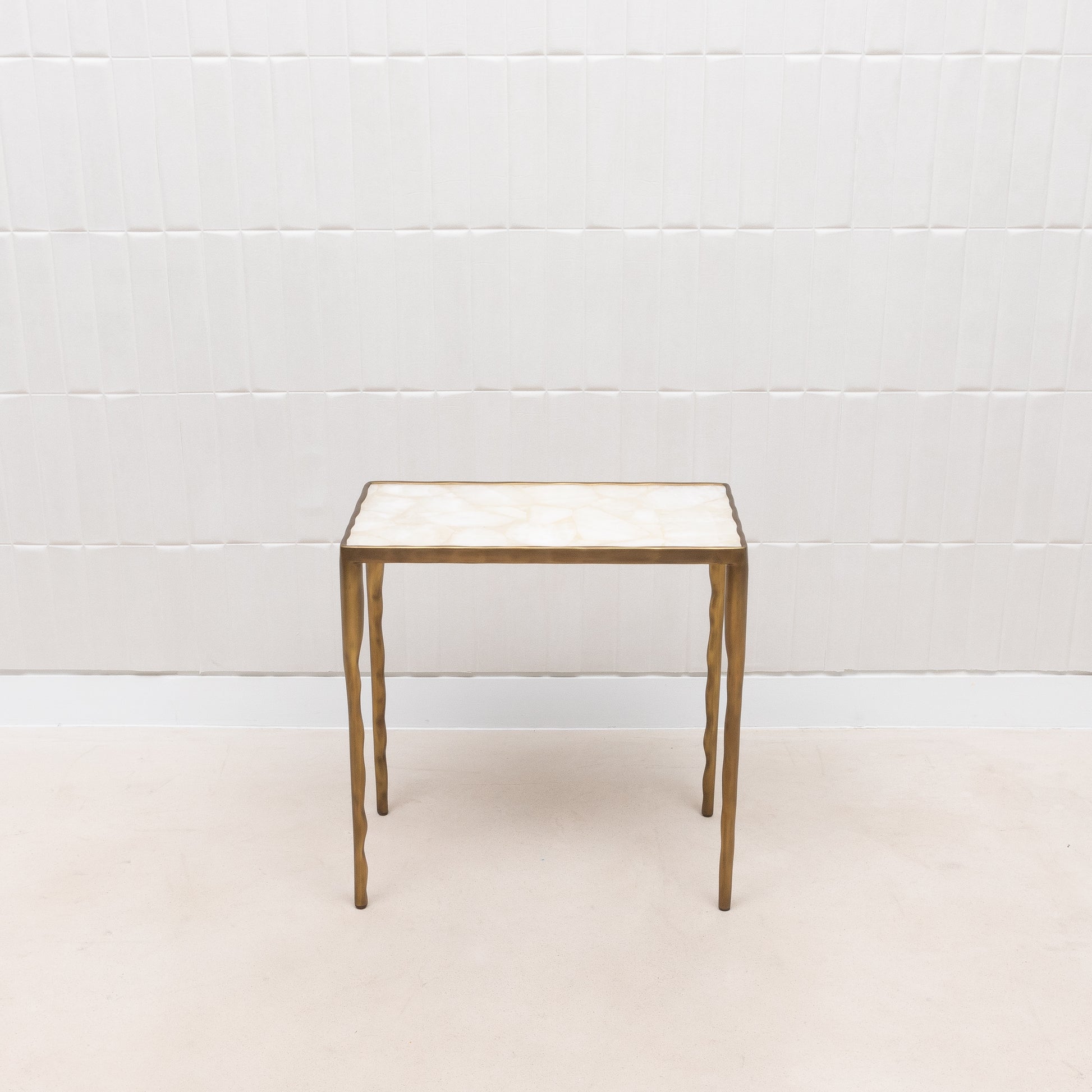 Set of 3 Nesting Tables in White Quartz and Bronze Patina Brass by R&Y Augousti