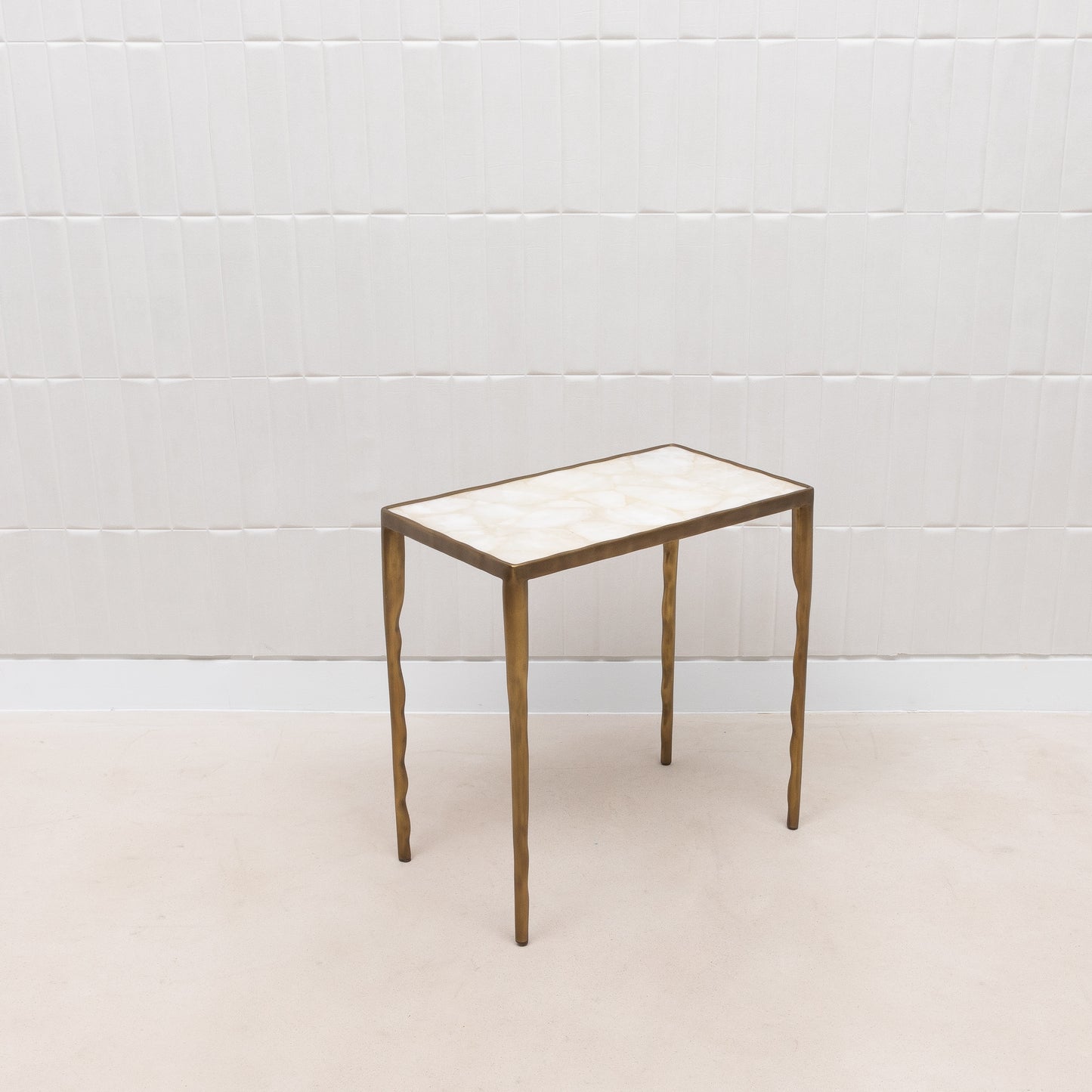 Set of 3 Nesting Tables in White Quartz and Bronze Patina Brass by R&Y Augousti
