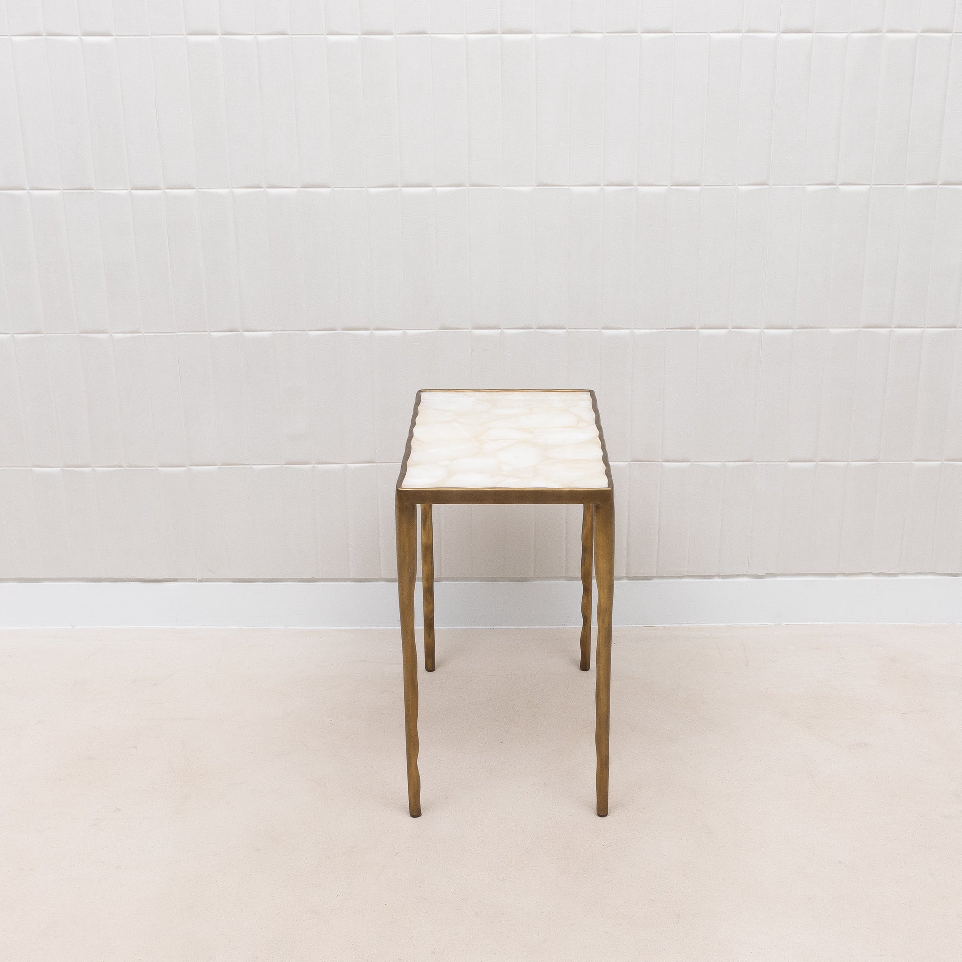 Set of 3 Nesting Tables in White Quartz and Bronze Patina Brass by R&Y Augousti