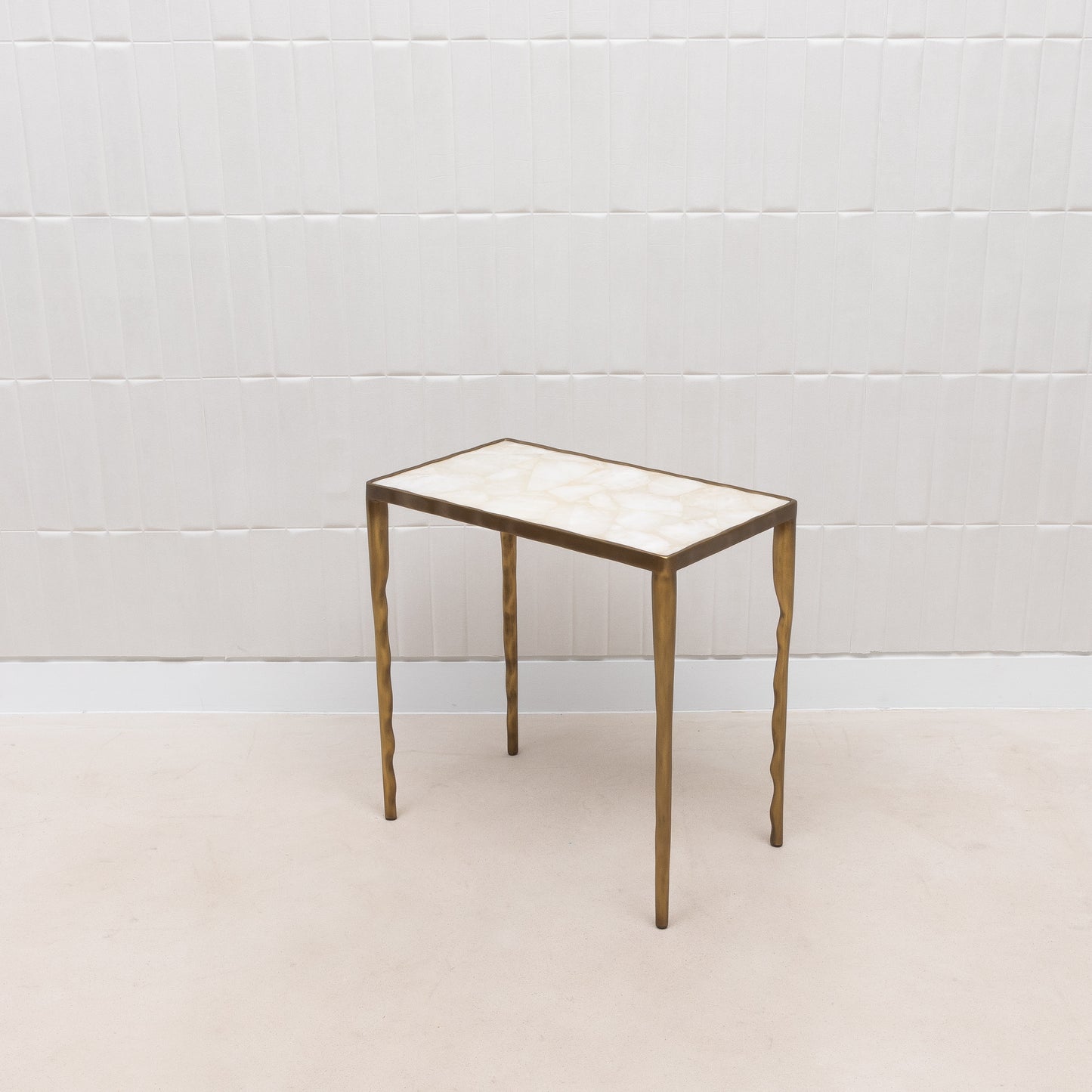 Set of 3 Nesting Tables in White Quartz and Bronze Patina Brass by R&Y Augousti