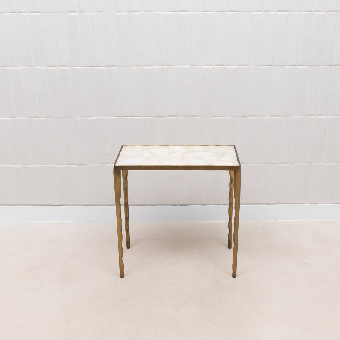 Set of 3 Nesting Tables in White Quartz and Bronze Patina Brass by R&Y Augousti