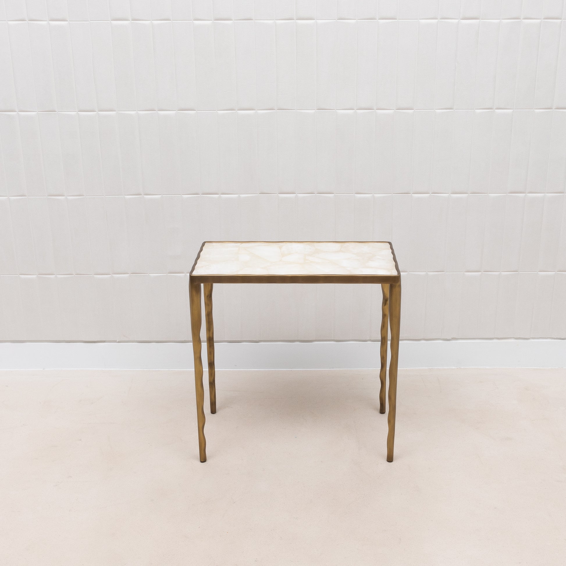 Set of 3 Nesting Tables in White Quartz and Bronze Patina Brass by R&Y Augousti