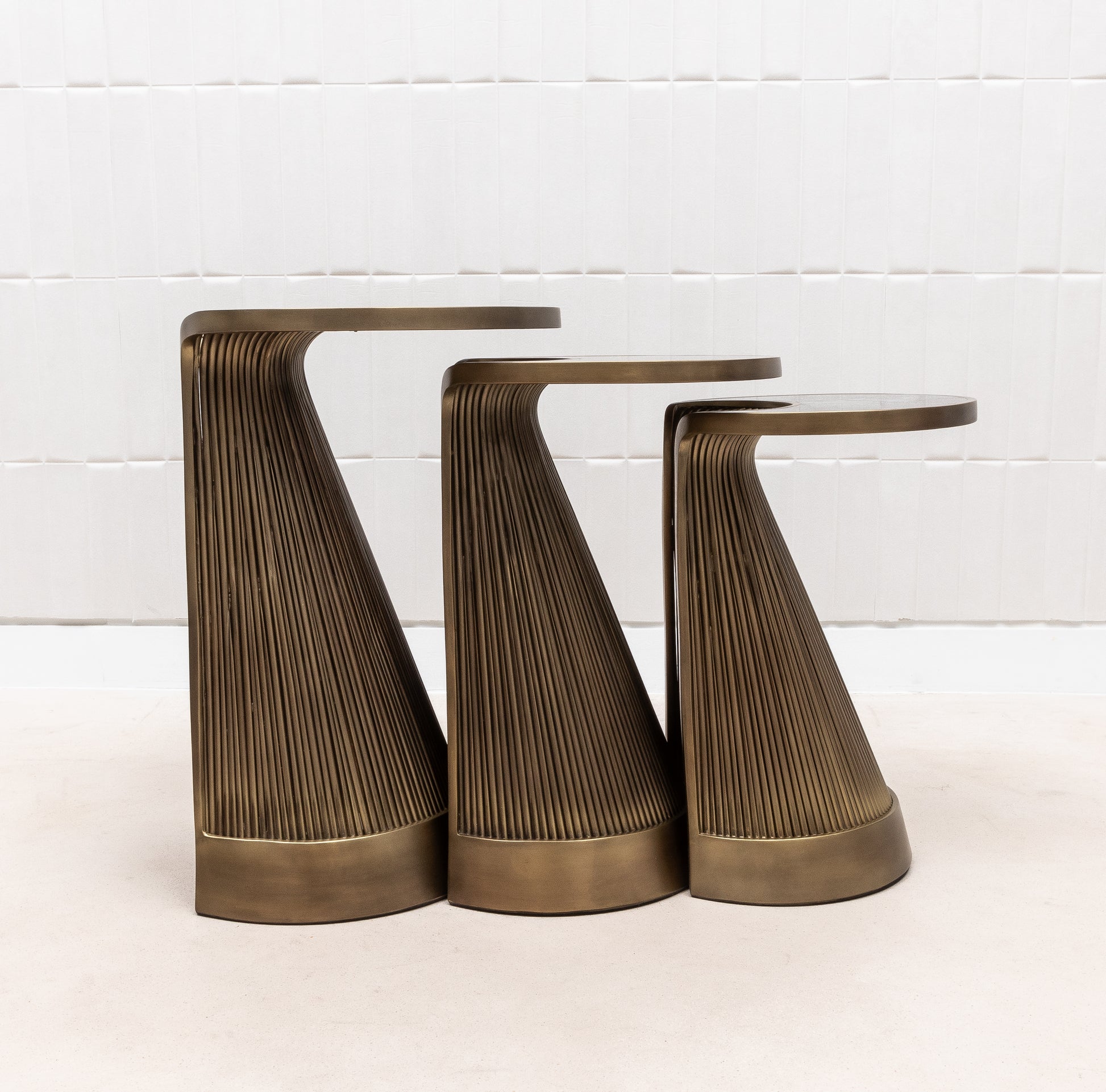 Set of 3 Nesting Tables in Black Quartz with Bronze Patina Brass by R&Y Augousti