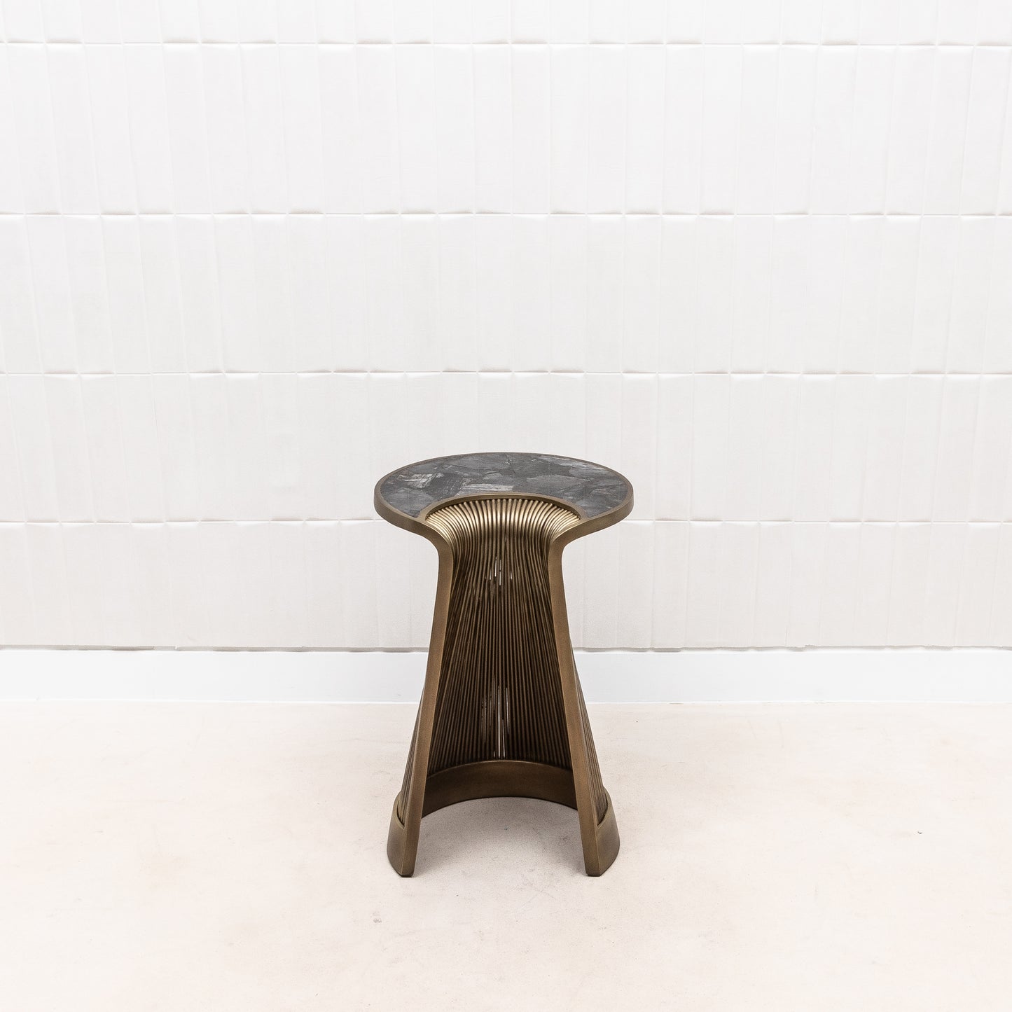 Set of 3 Nesting Tables in Black Quartz with Bronze Patina Brass by R&Y Augousti