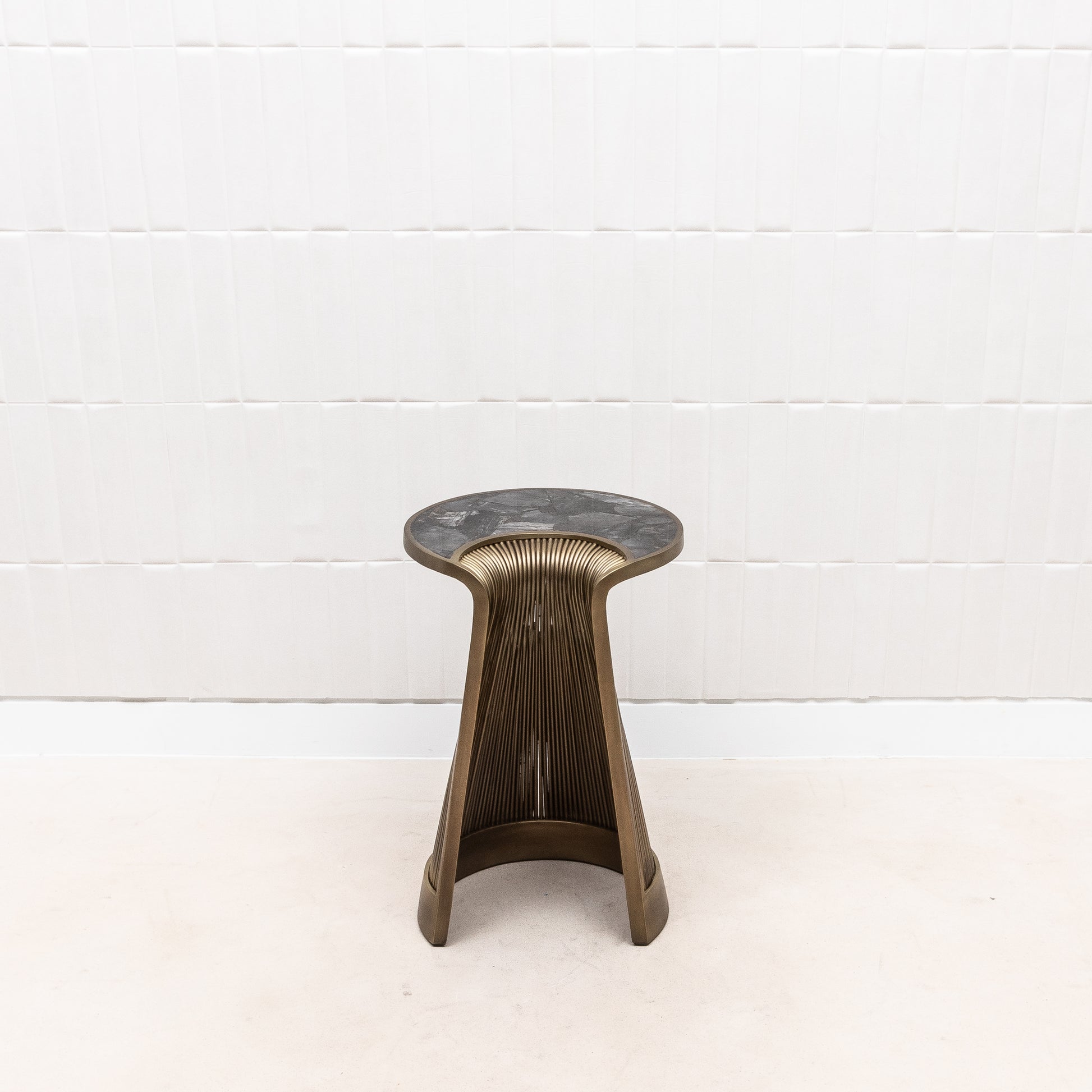 Set of 3 Nesting Tables in Black Quartz with Bronze Patina Brass by R&Y Augousti