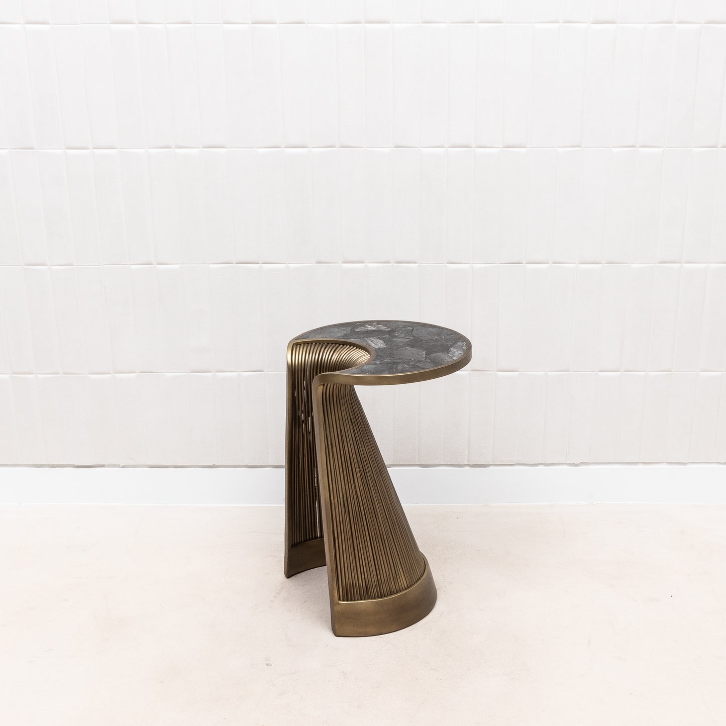 Set of 3 Nesting Tables in Black Quartz with Bronze Patina Brass by R&Y Augousti