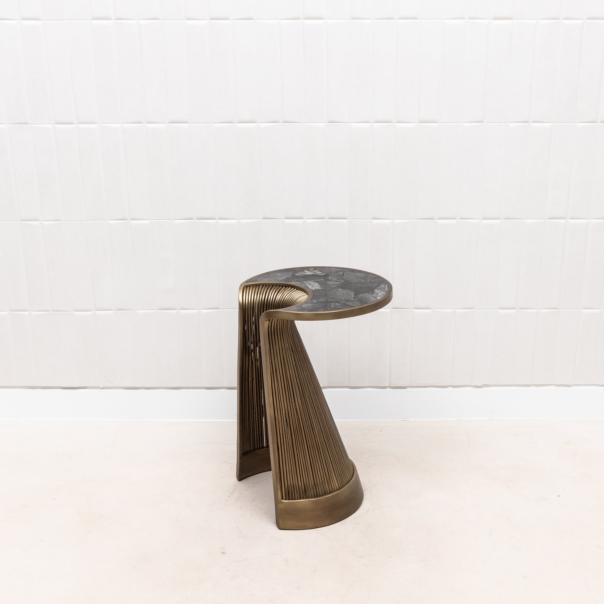 Set of 3 Nesting Tables in Black Quartz with Bronze Patina Brass by R&Y Augousti