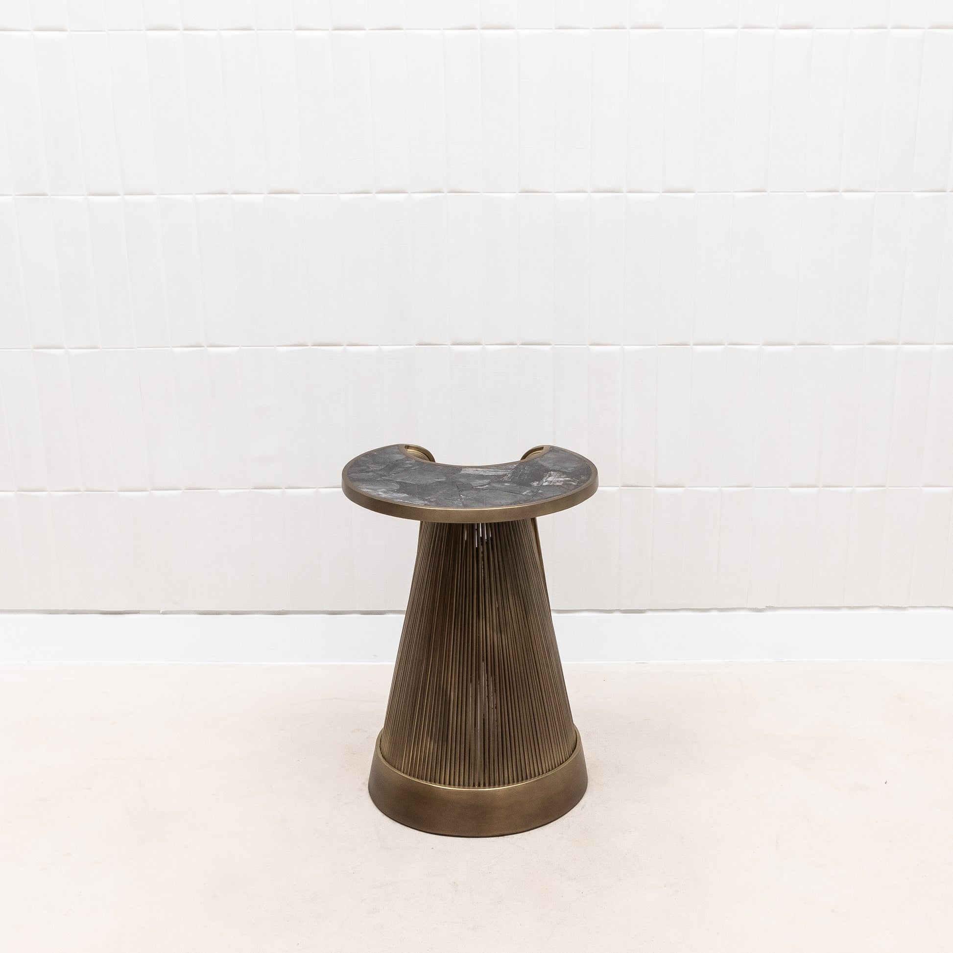 Set of 3 Nesting Tables in Black Quartz with Bronze Patina Brass by R&Y Augousti