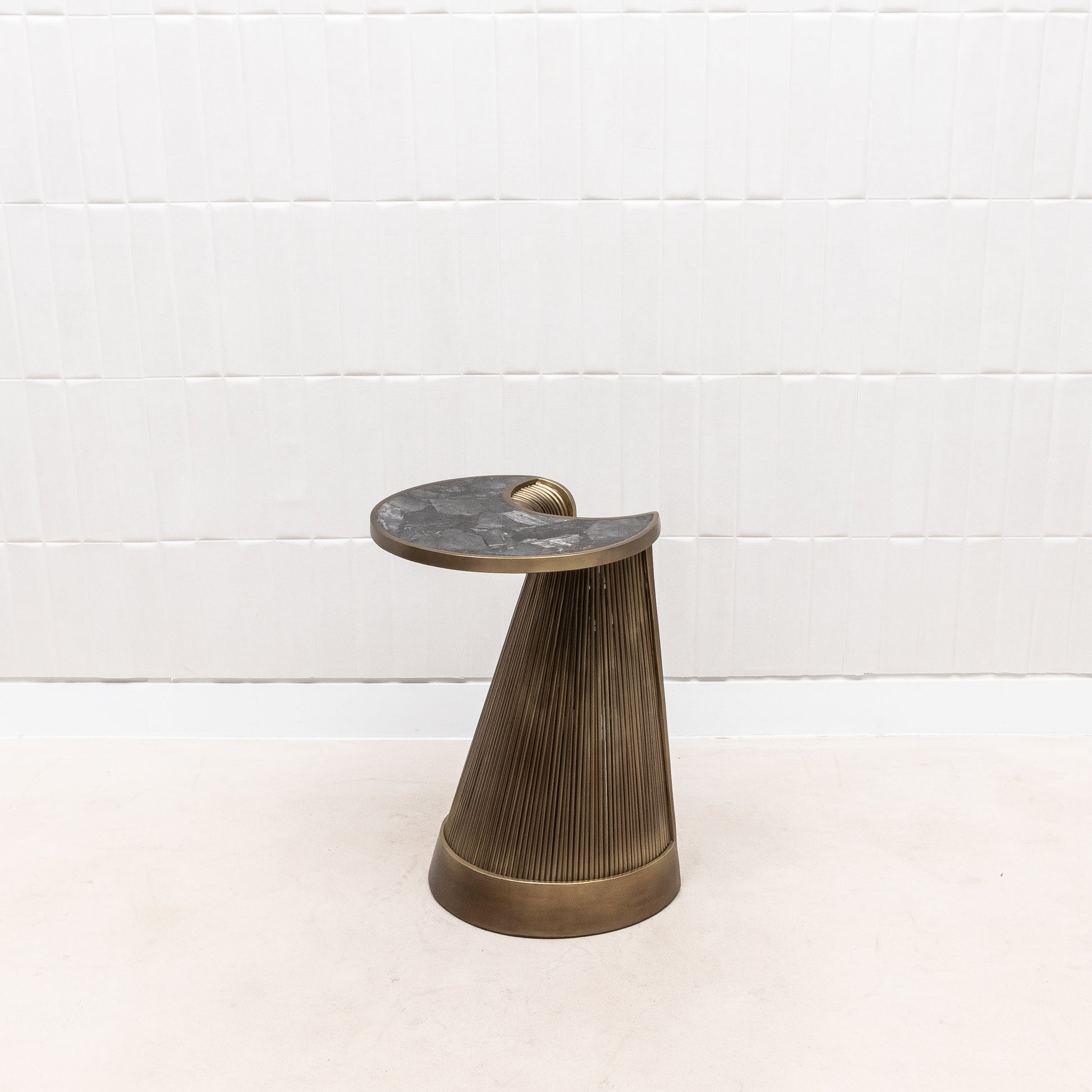 Set of 3 Nesting Tables in Black Quartz with Bronze Patina Brass by R&Y Augousti