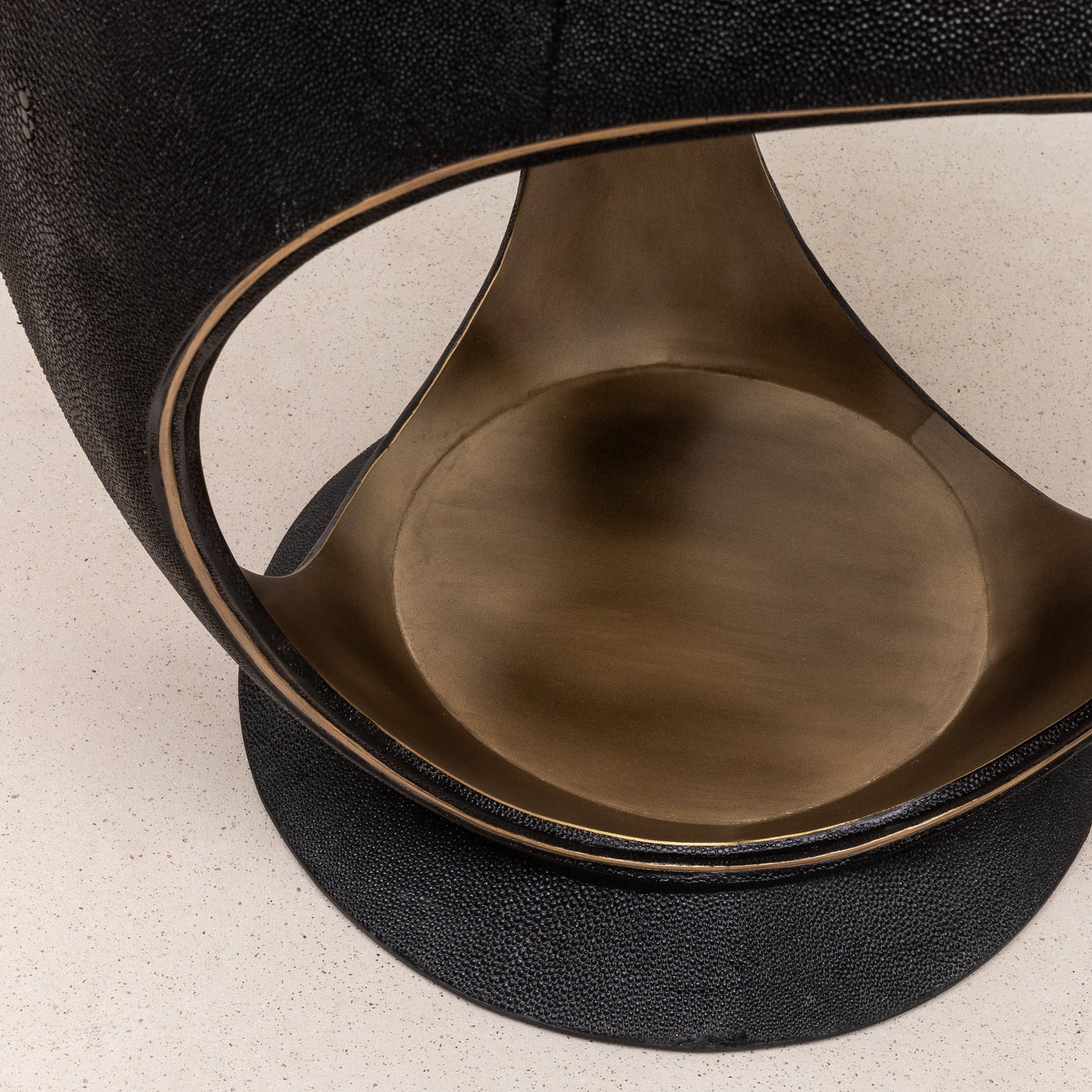 Velvet Upholstered Stool with Black Shagreen and Brass by R&Y Augousti