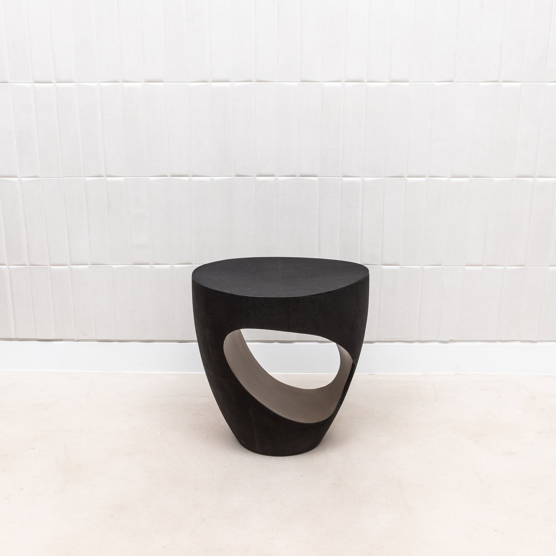Stool in Black Shagreen with Brass by R&Y Augousti