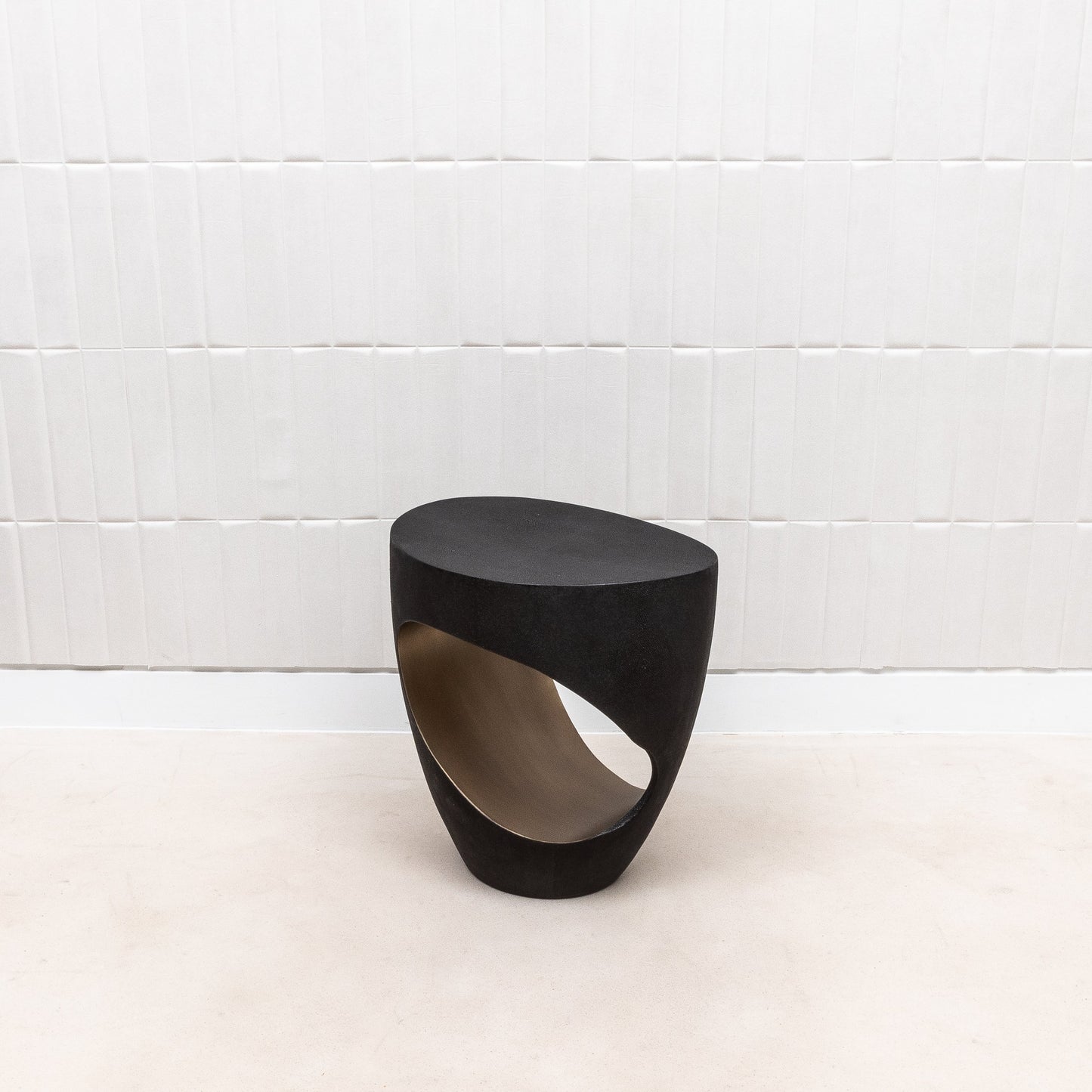 Stool in Black Shagreen with Brass by R&Y Augousti