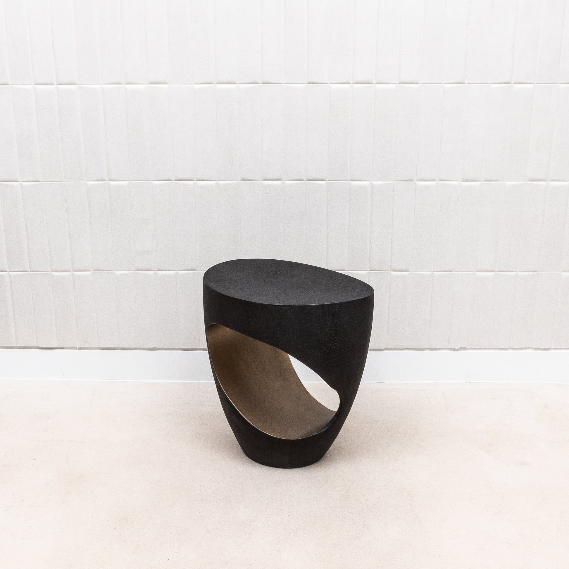 Stool in Black Shagreen with Brass by R&Y Augousti