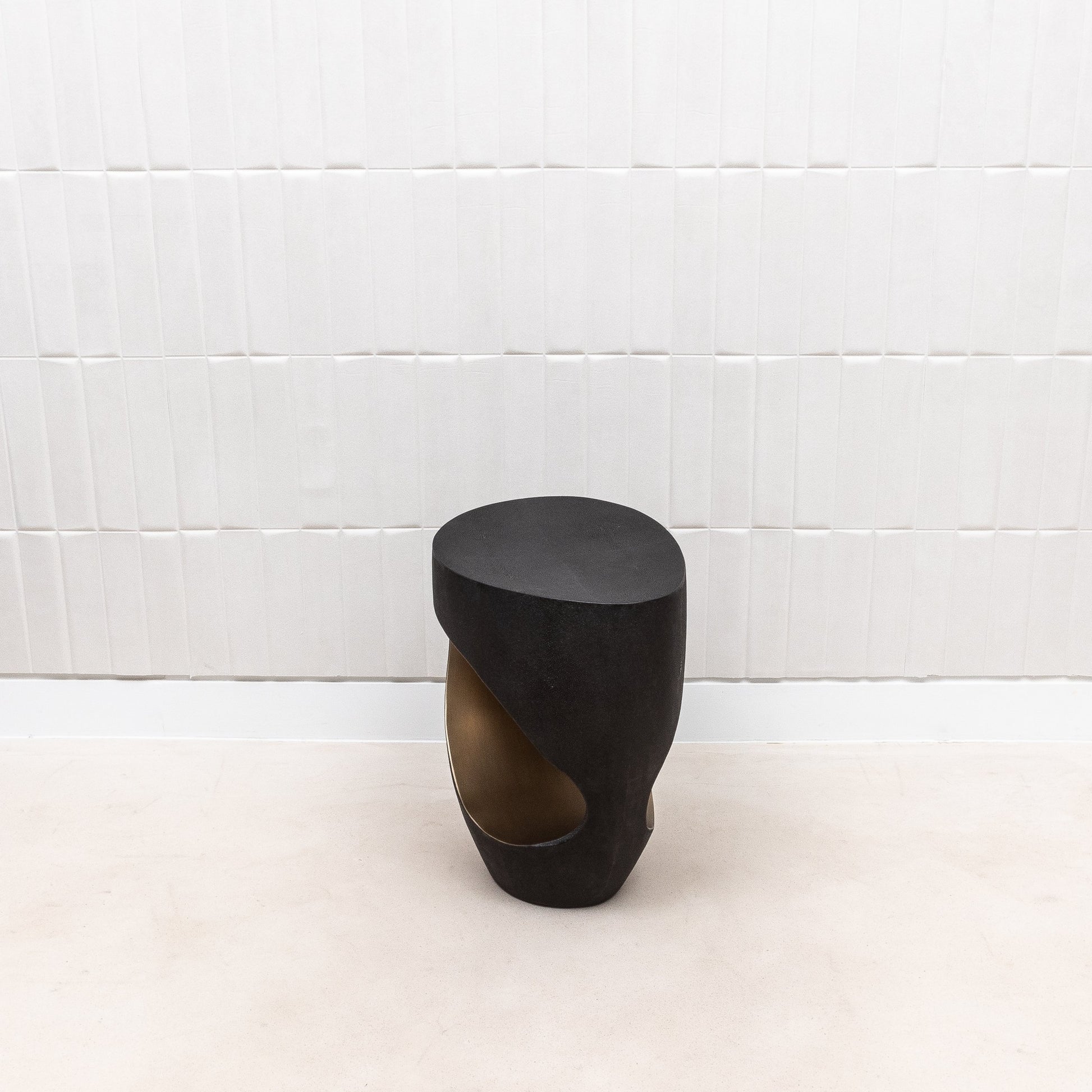 Stool in Black Shagreen with Brass by R&Y Augousti
