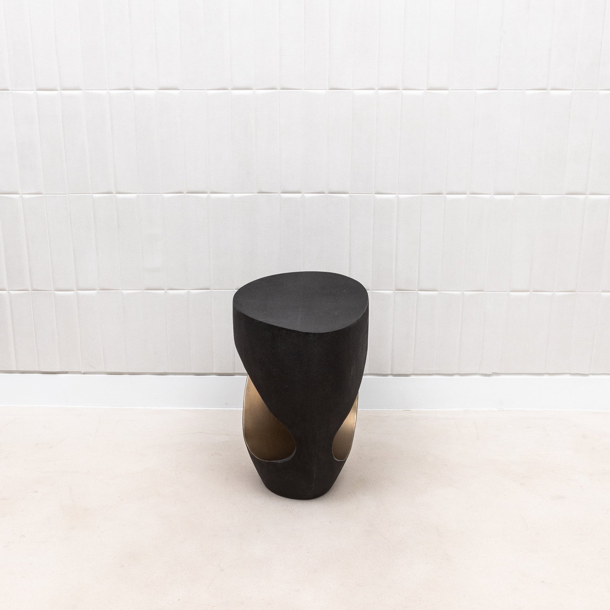 Stool in Black Shagreen with Brass by R&Y Augousti