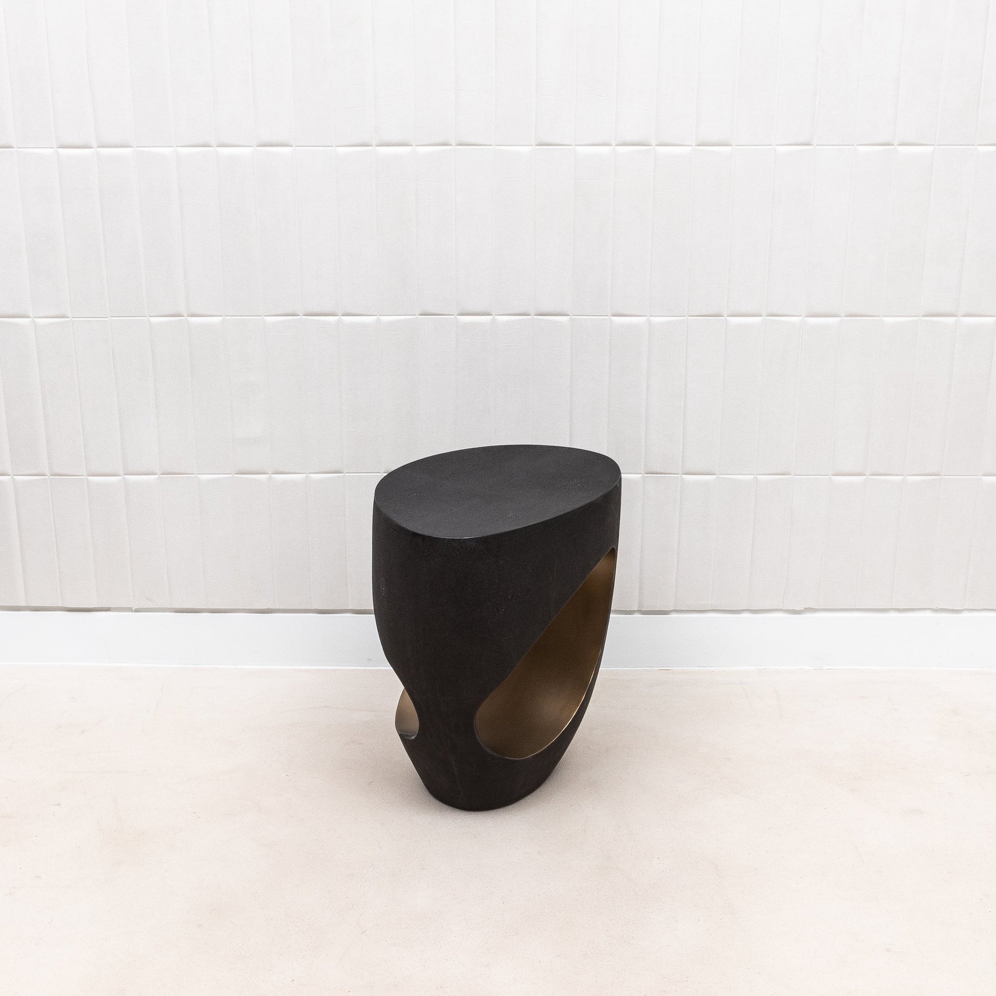 Stool in Black Shagreen with Brass by R&Y Augousti
