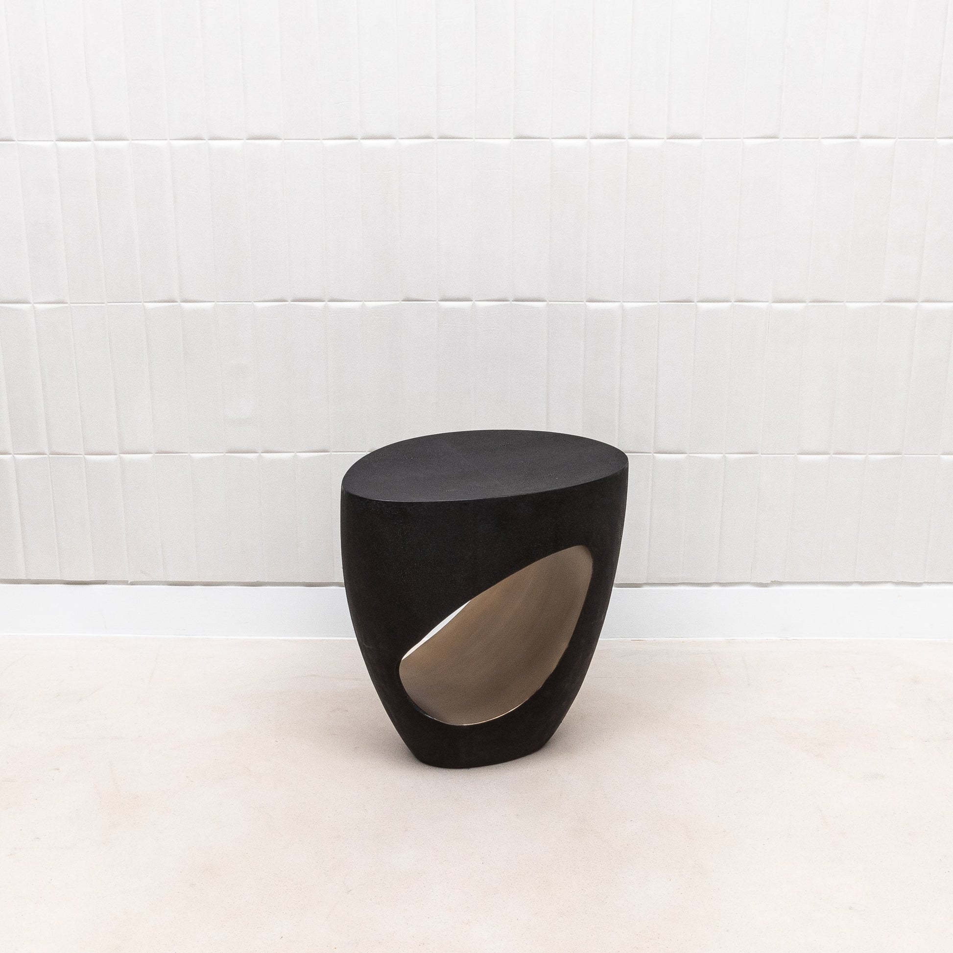 Stool in Black Shagreen with Brass by R&Y Augousti