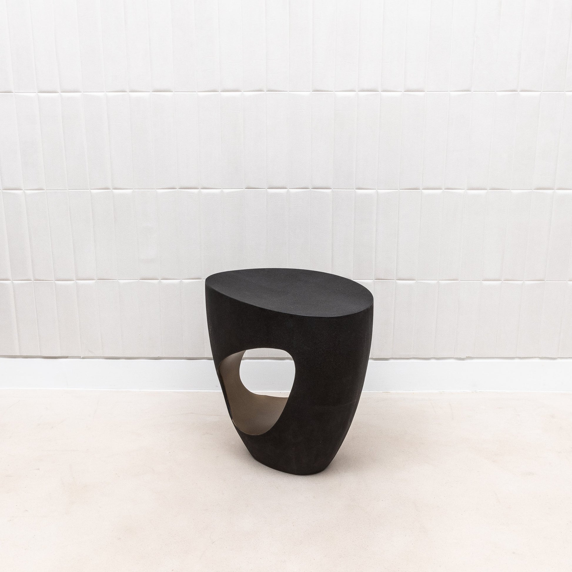 Stool in Black Shagreen with Brass by R&Y Augousti