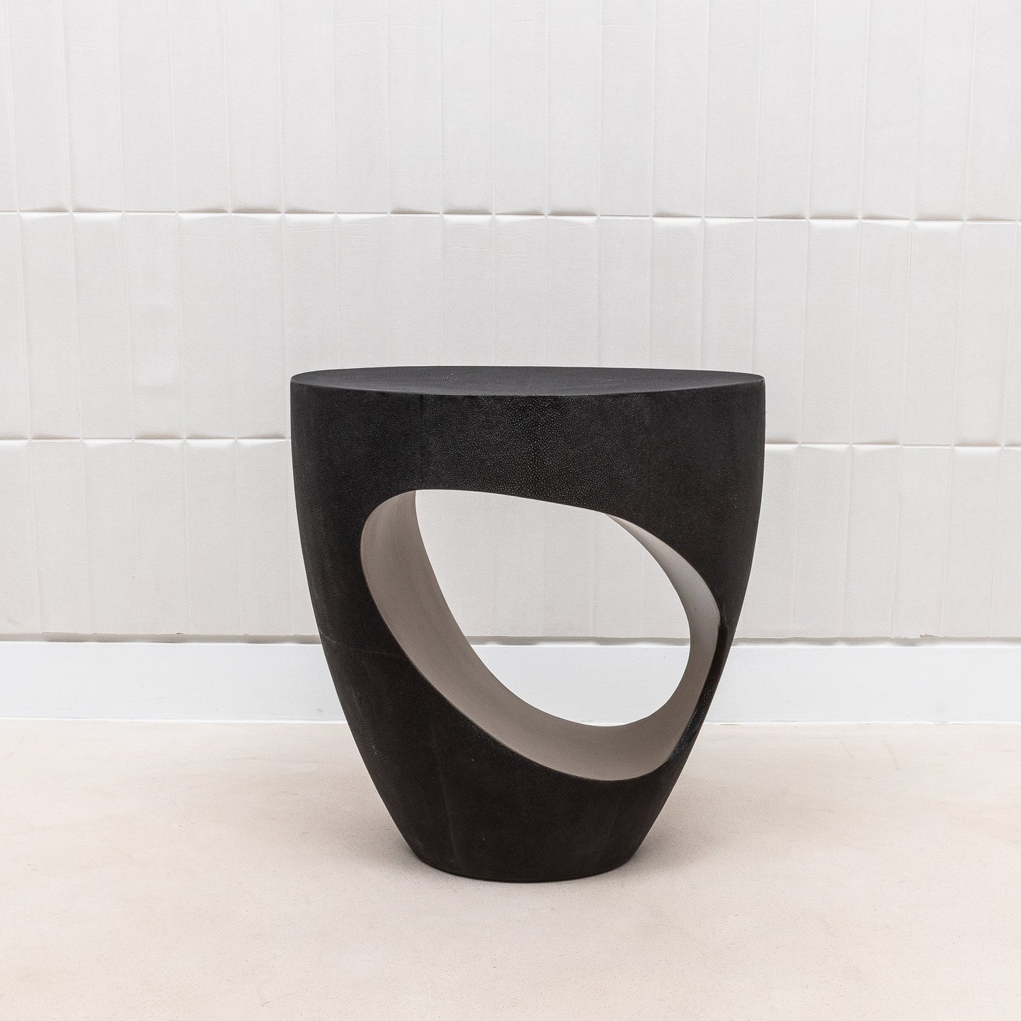 Stool in Black Shagreen with Brass by R&Y Augousti
