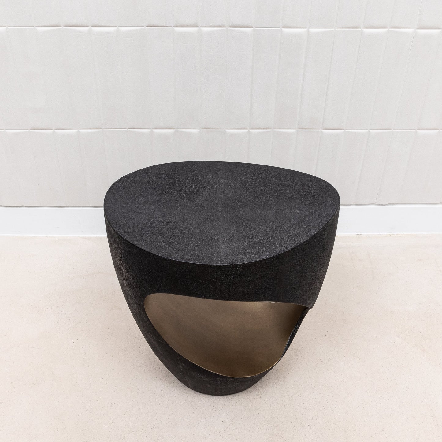 Stool in Black Shagreen with Brass by R&Y Augousti