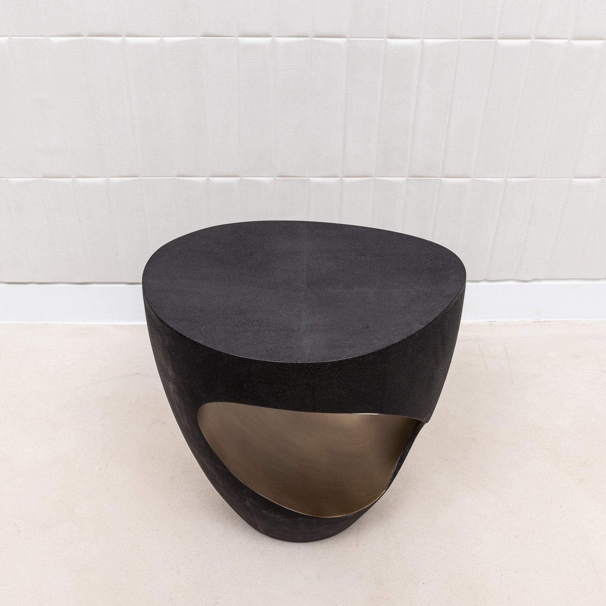 Stool in Black Shagreen with Brass by R&Y Augousti