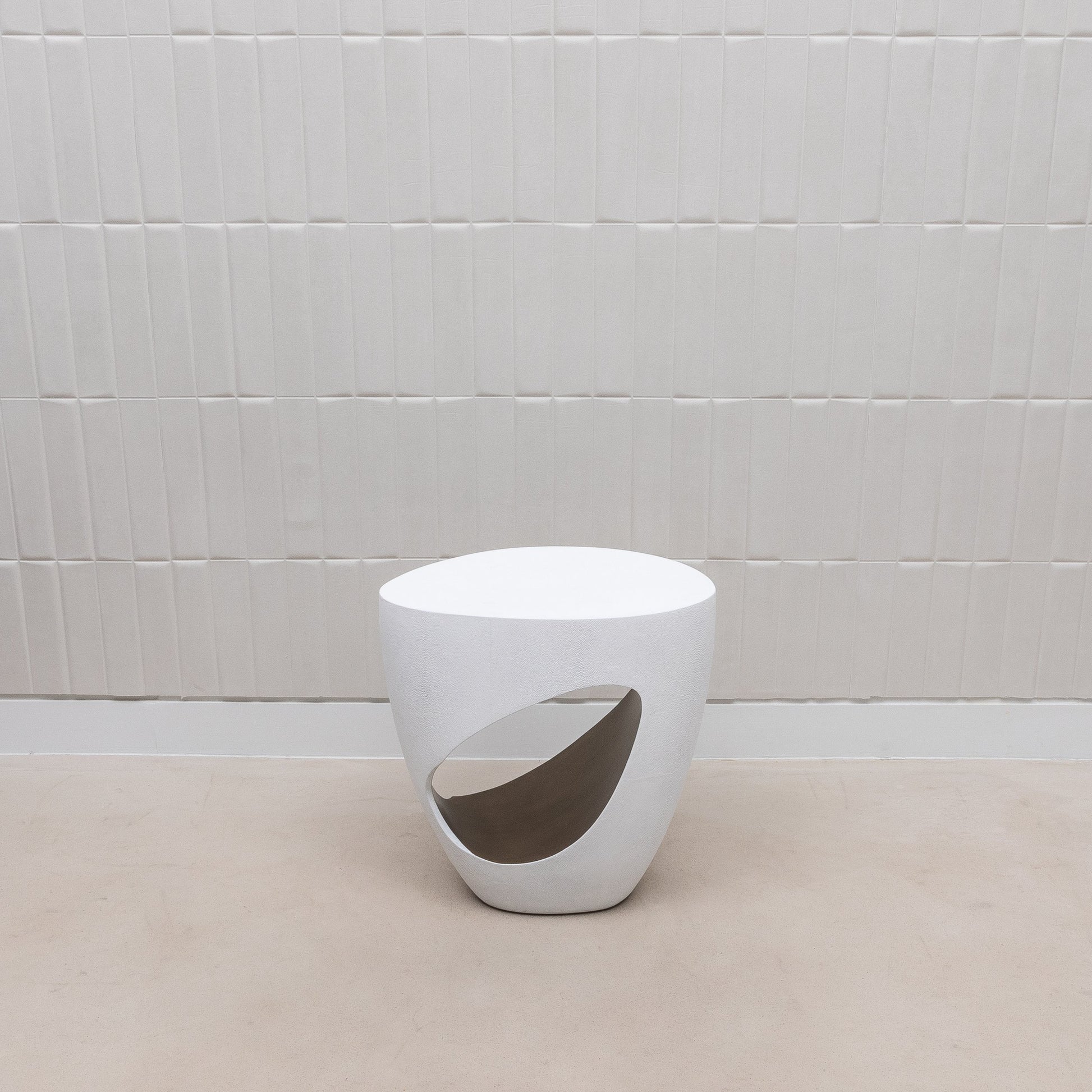 Stool in White Shagreen with Brass by R&Y Augousti