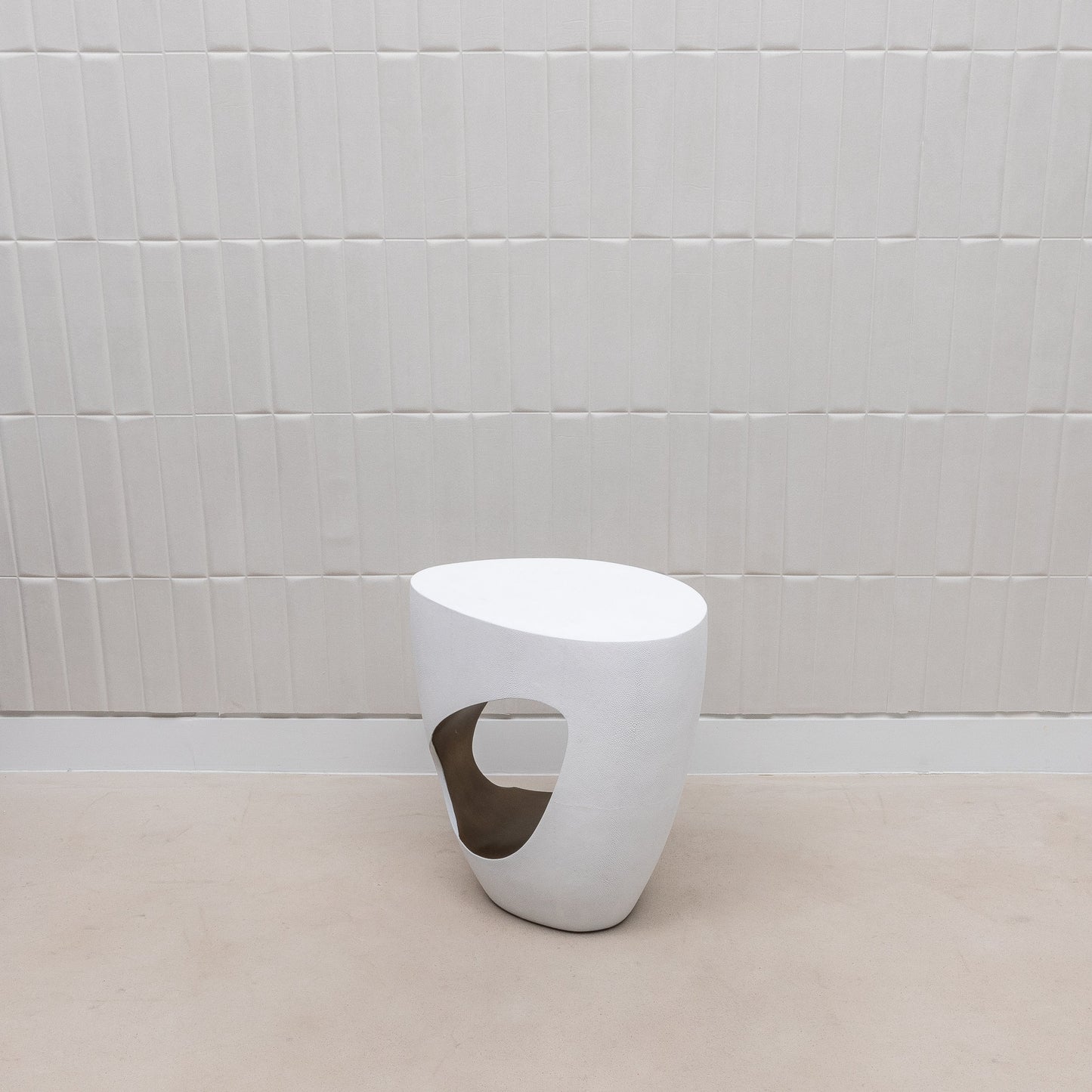 Stool in White Shagreen with Brass by R&Y Augousti