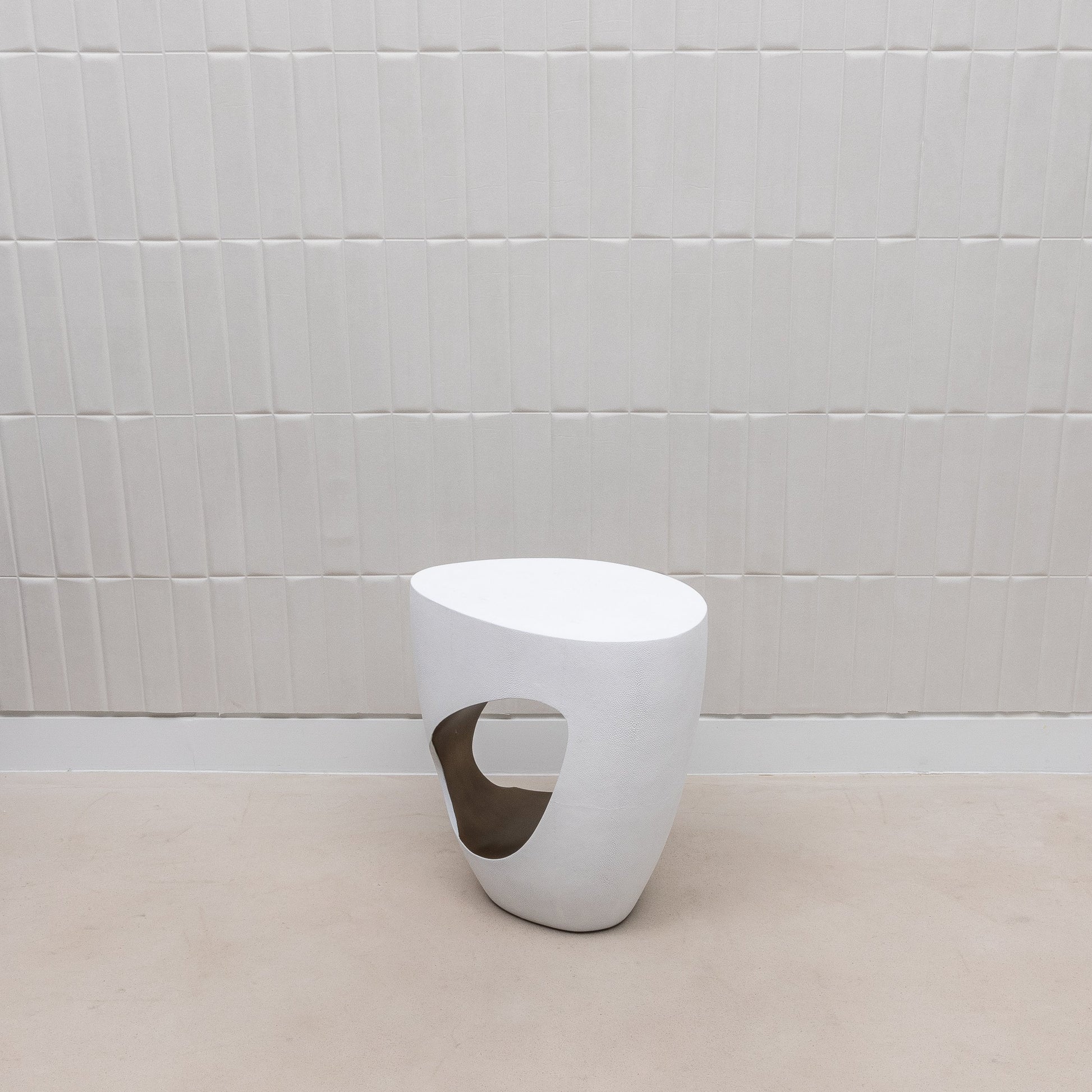 Stool in White Shagreen with Brass by R&Y Augousti