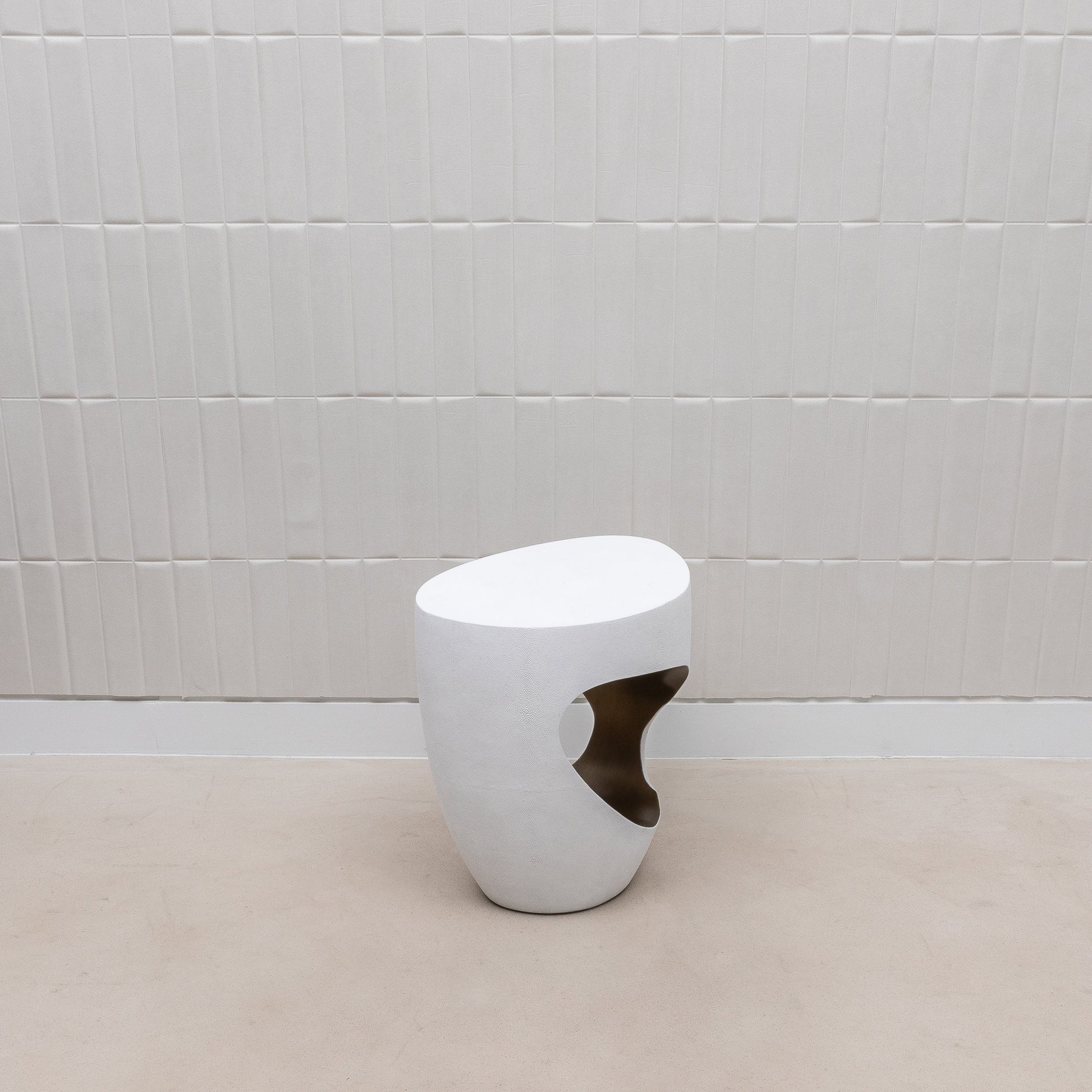 Stool in White Shagreen with Brass by R&Y Augousti