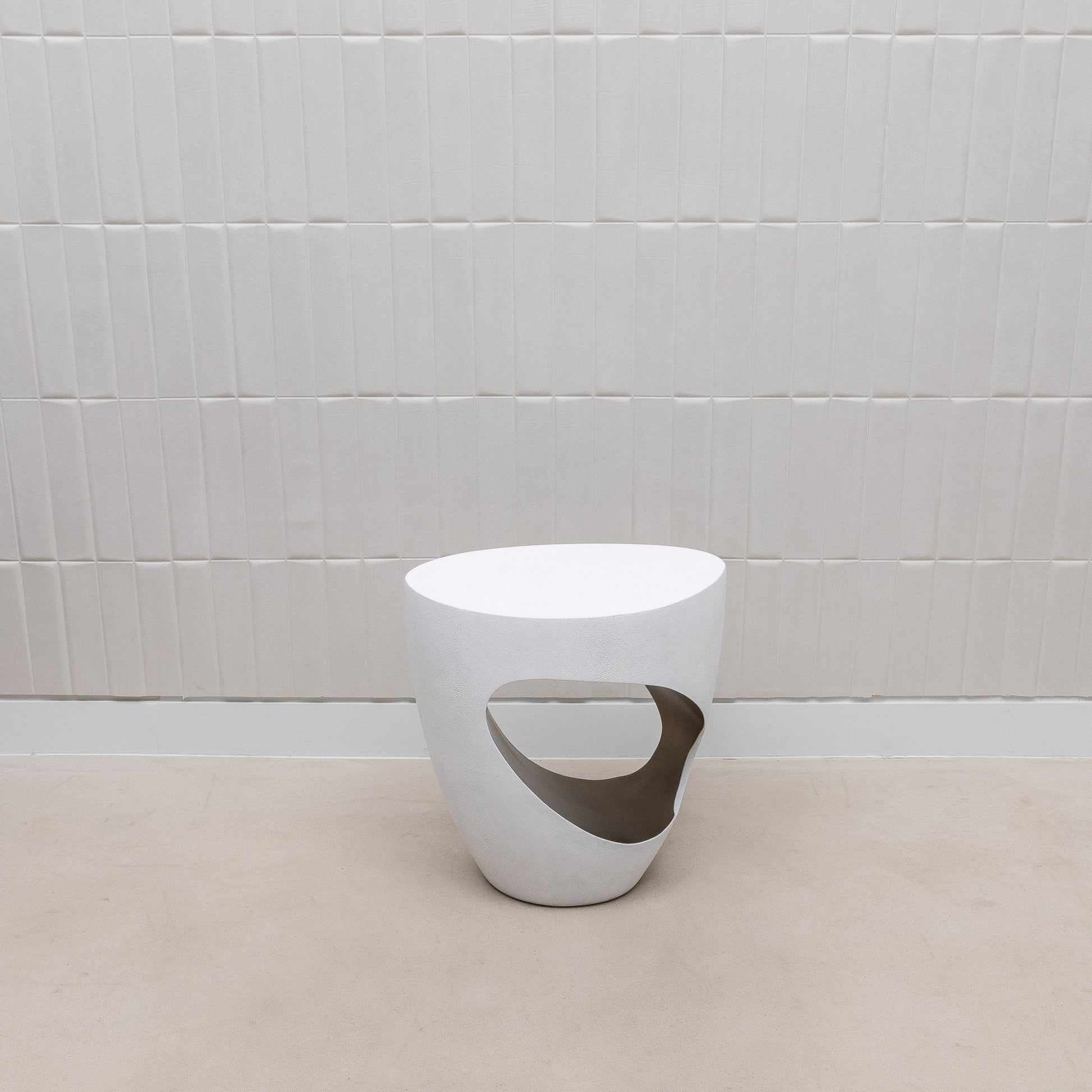 Stool in White Shagreen with Brass by R&Y Augousti