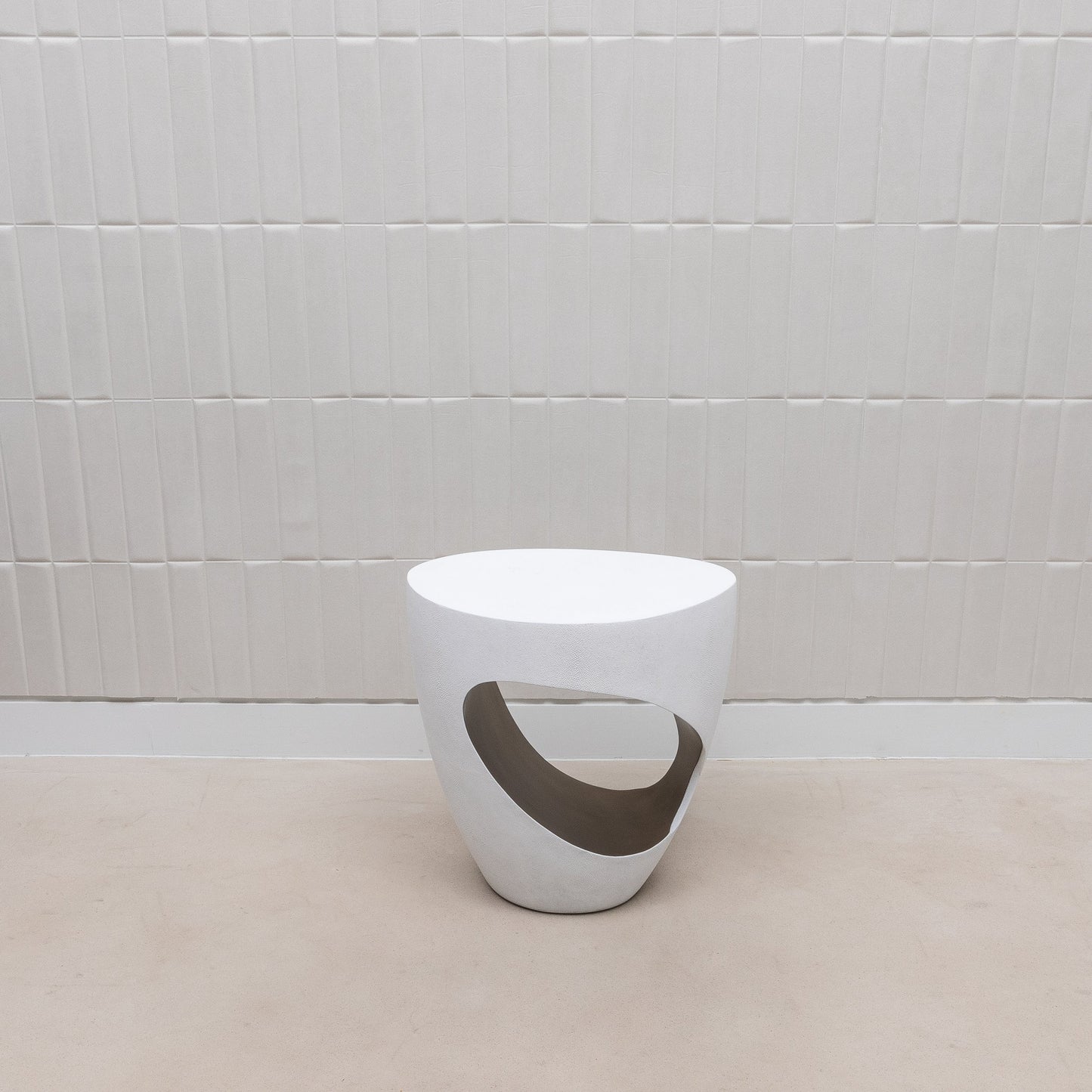 Stool in White Shagreen with Brass by R&Y Augousti