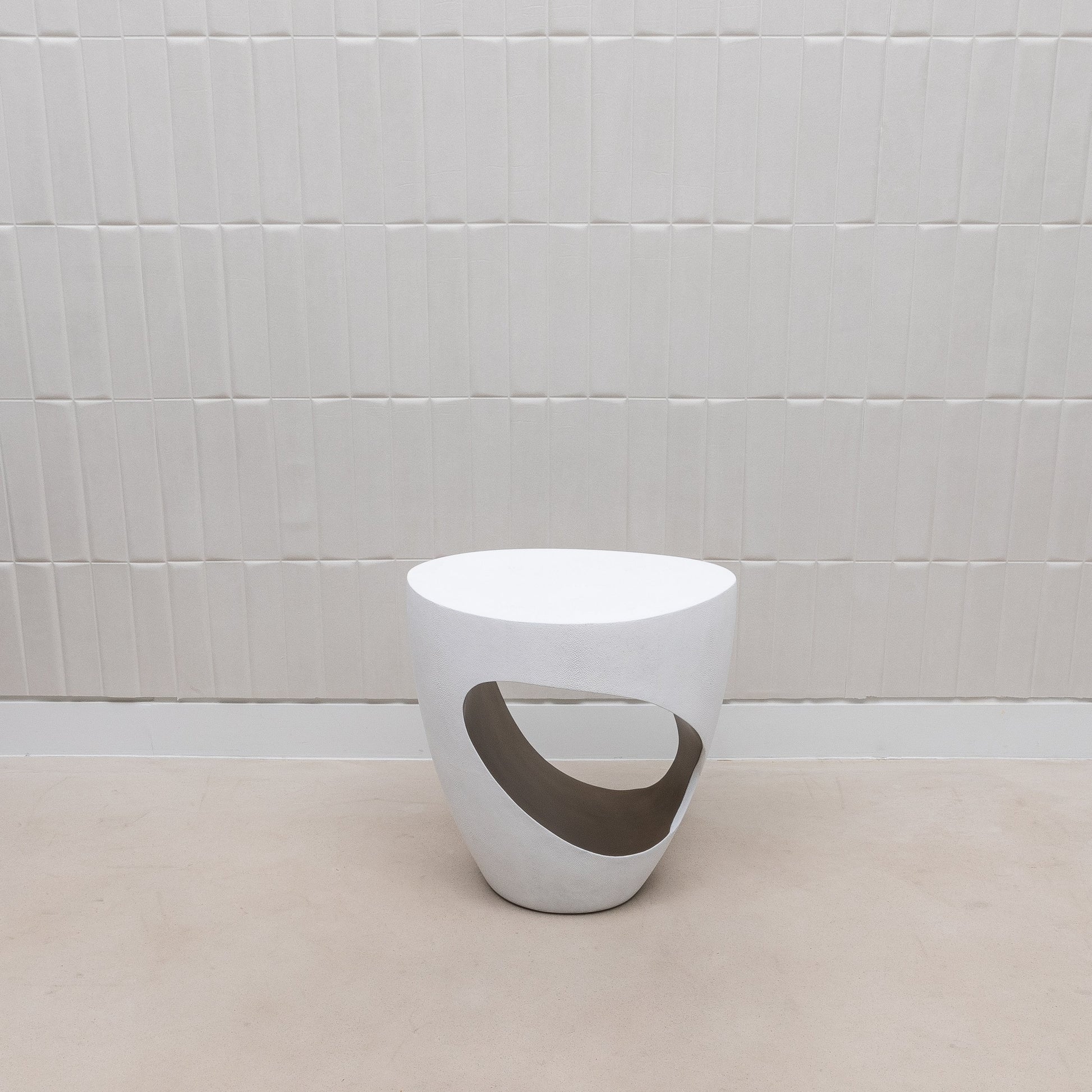 Stool in White Shagreen with Brass by R&Y Augousti