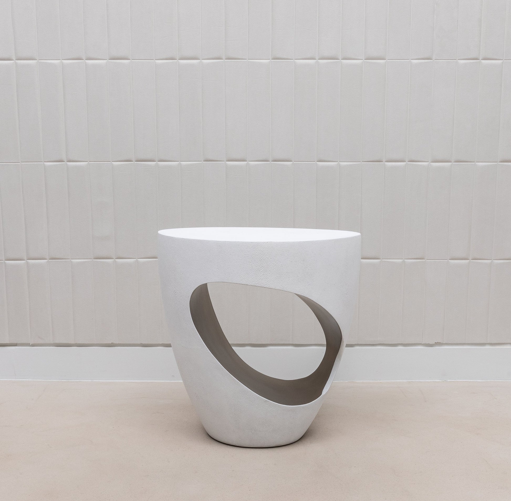 Stool in White Shagreen with Brass by R&Y Augousti
