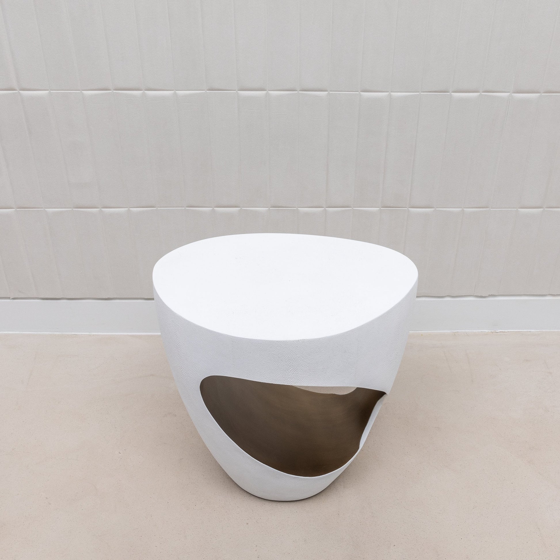 Stool in White Shagreen with Brass by R&Y Augousti