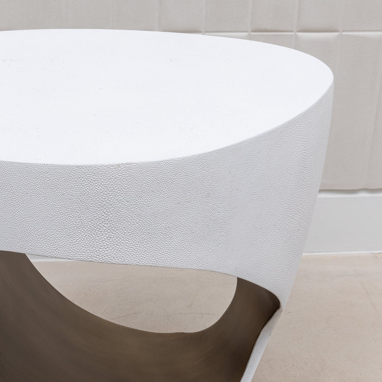 Stool in White Shagreen with Brass by R&Y Augousti
