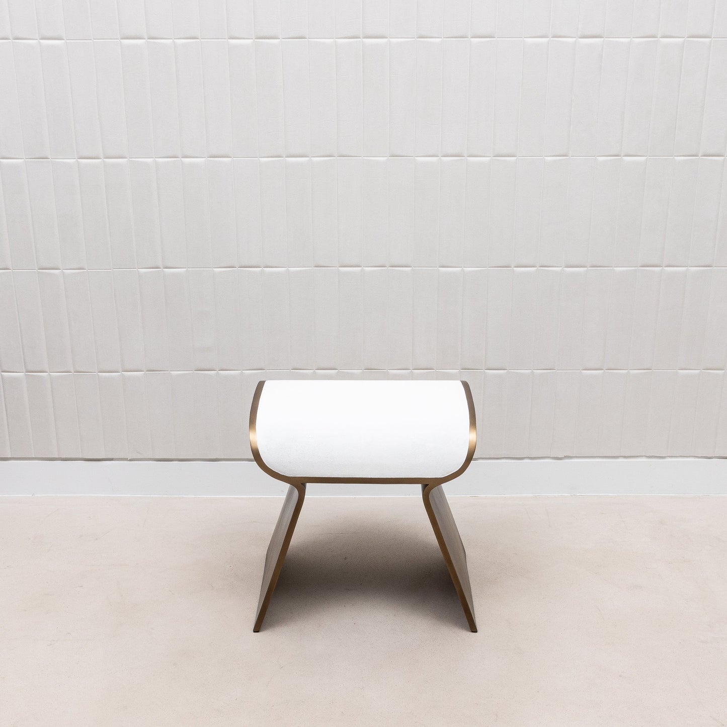 Stool in White Shagreen with Brass by Kifu Paris