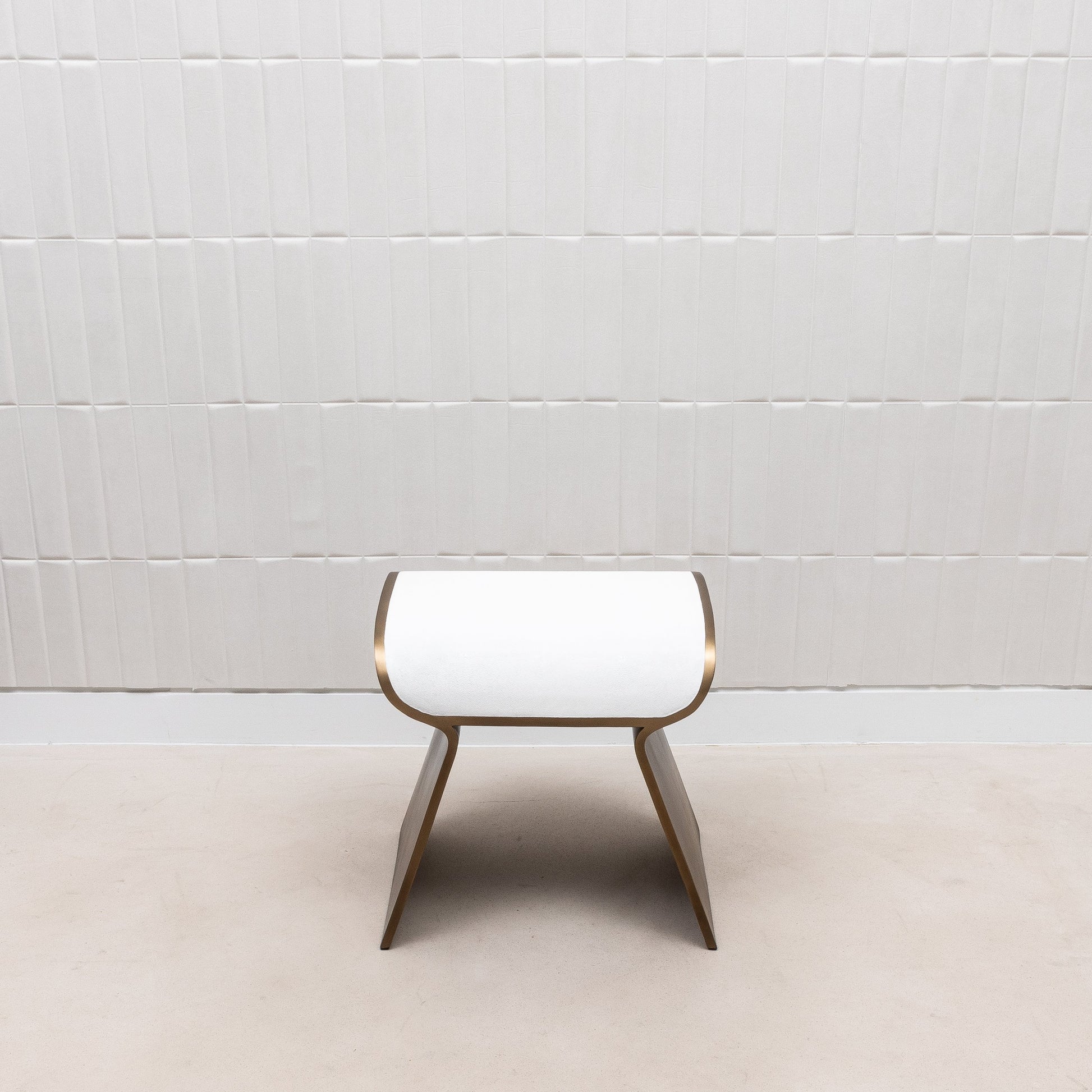 Stool in White Shagreen with Brass by Kifu Paris